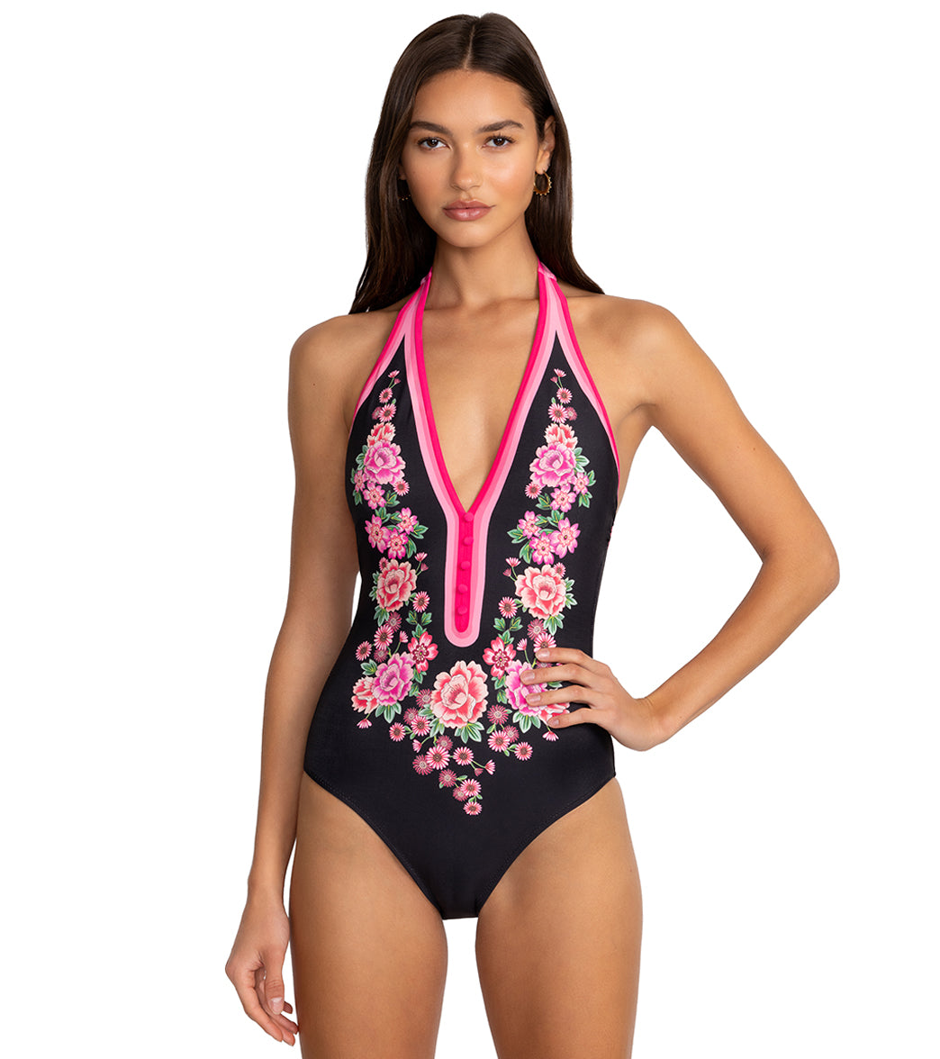 Johnny Was Women's Blum Halter One Piece Swimsuit