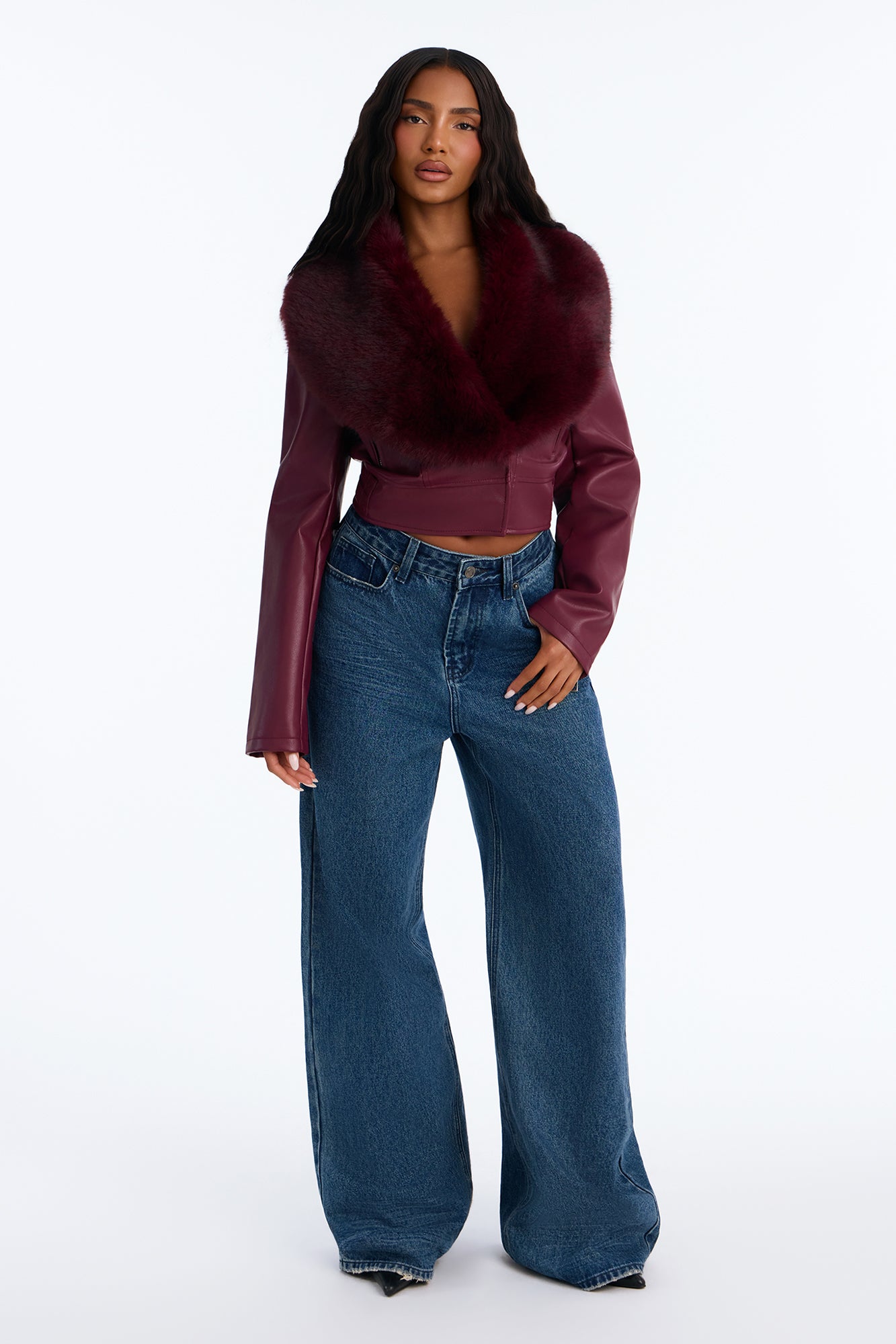 Crazy For You Faux Leather Fur Moto Jacket - Burgundy
