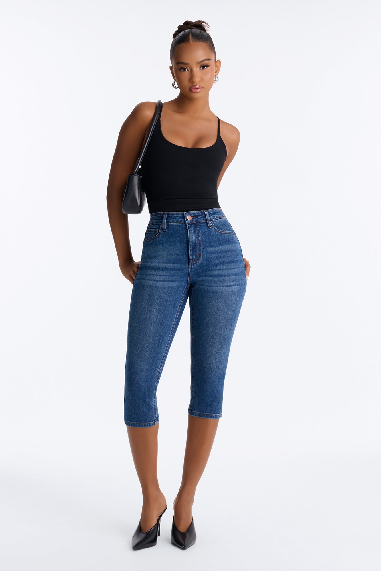 Vibe Check Curvy Stretch Capri Jeans - Dark Wash