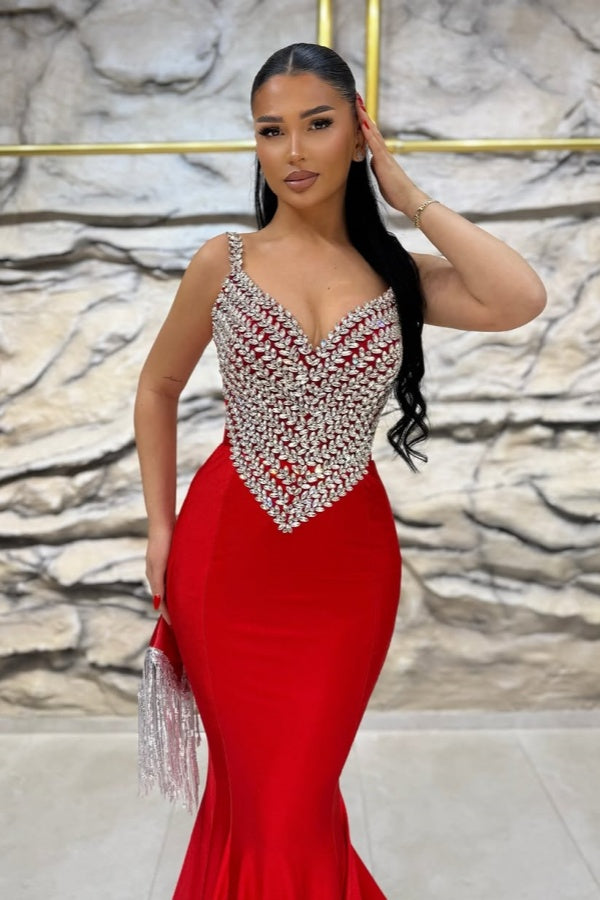 Red Gorgeous Gemstone Mermaid Evening Dress