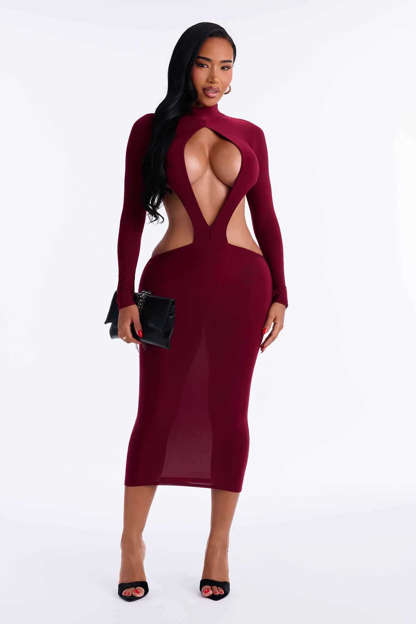 Feeling Sexy Cut Out Backless Midi Dress - Wine
