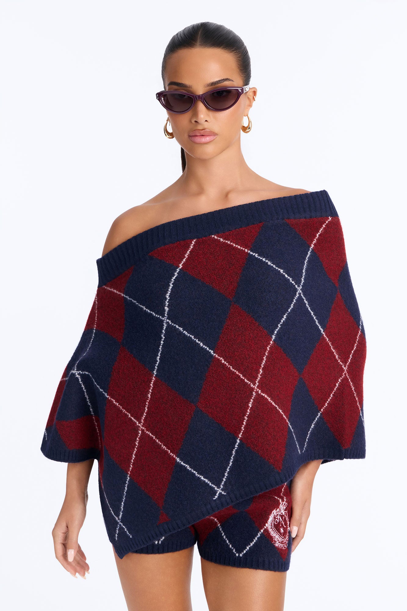 Ivy Argyle Sweater Mini Short Set - Navy/combo