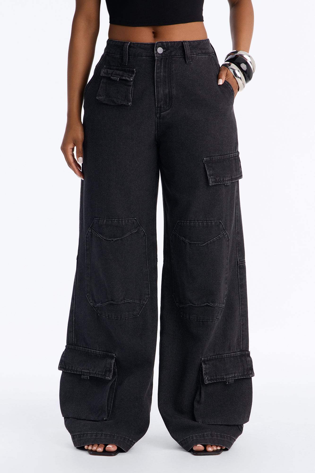 Kendra High Rise Wide Leg Cargo Pant - Black