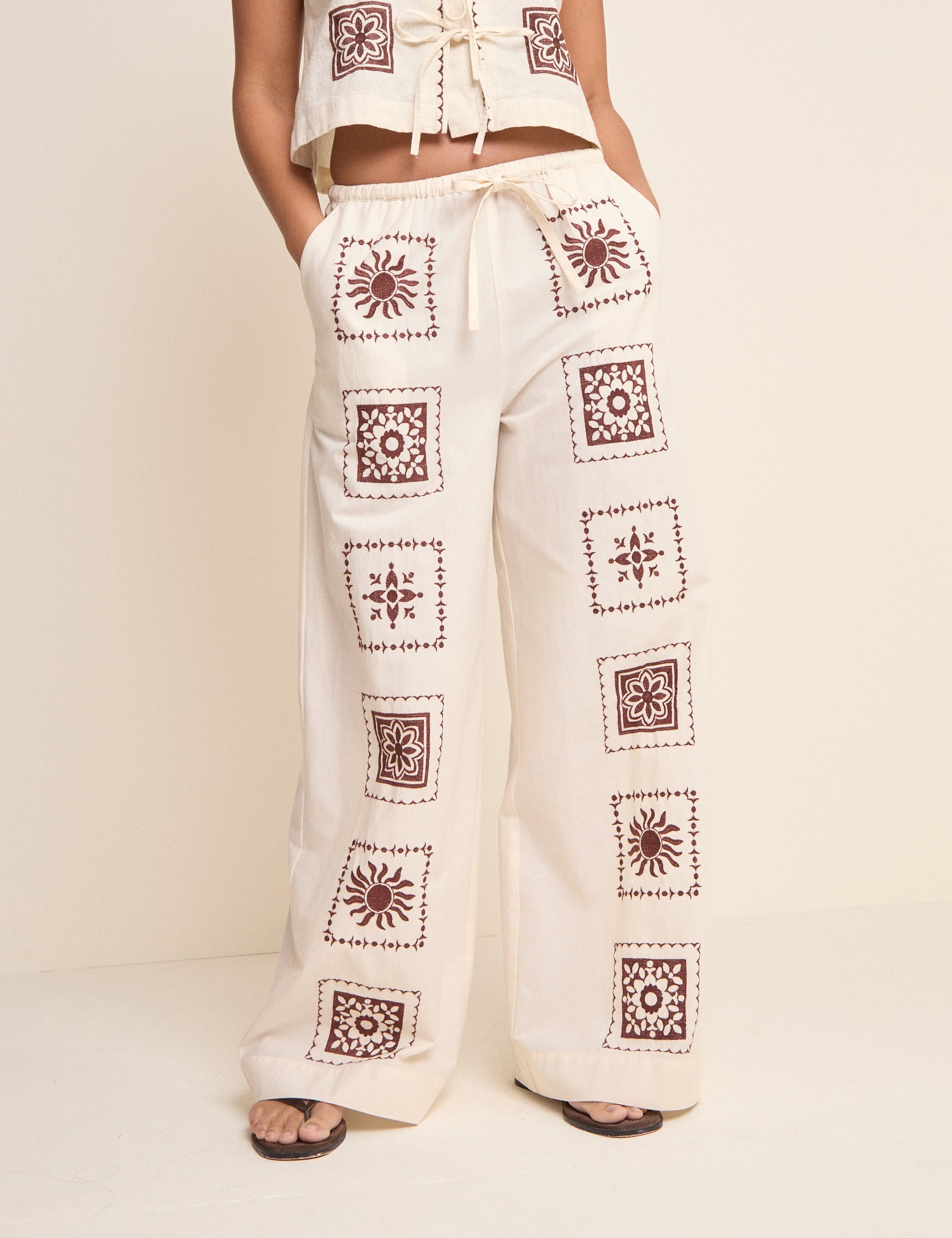 Ivory Tile Printed Wide Leg Topaz Trousers