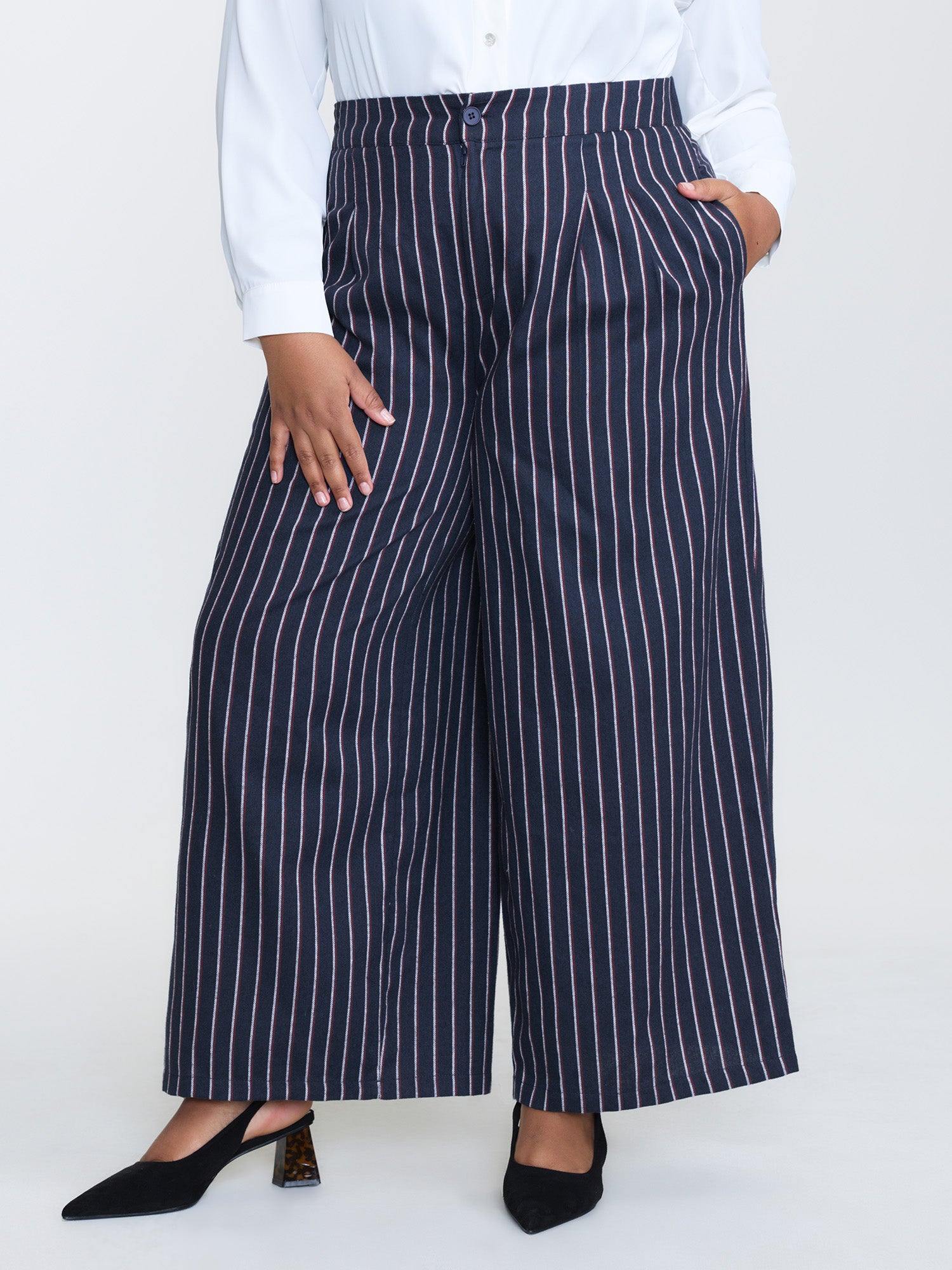 Striped Stretchy Waistband Straight Leg Pants