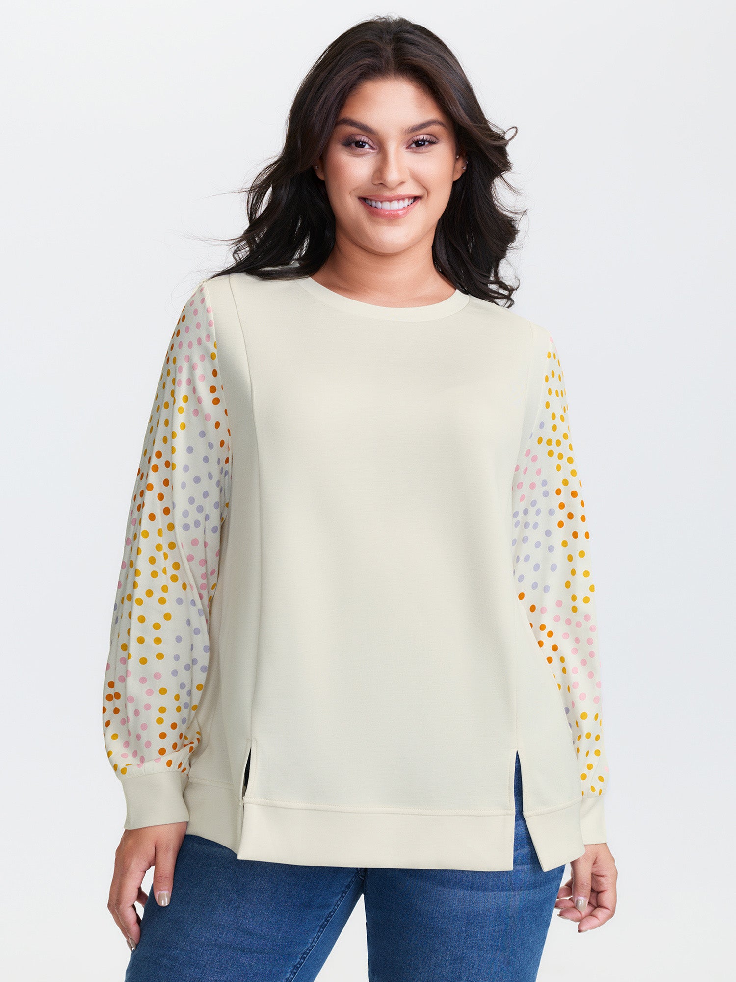 Supersoft Polka Dots Sleeve Sweatshirt