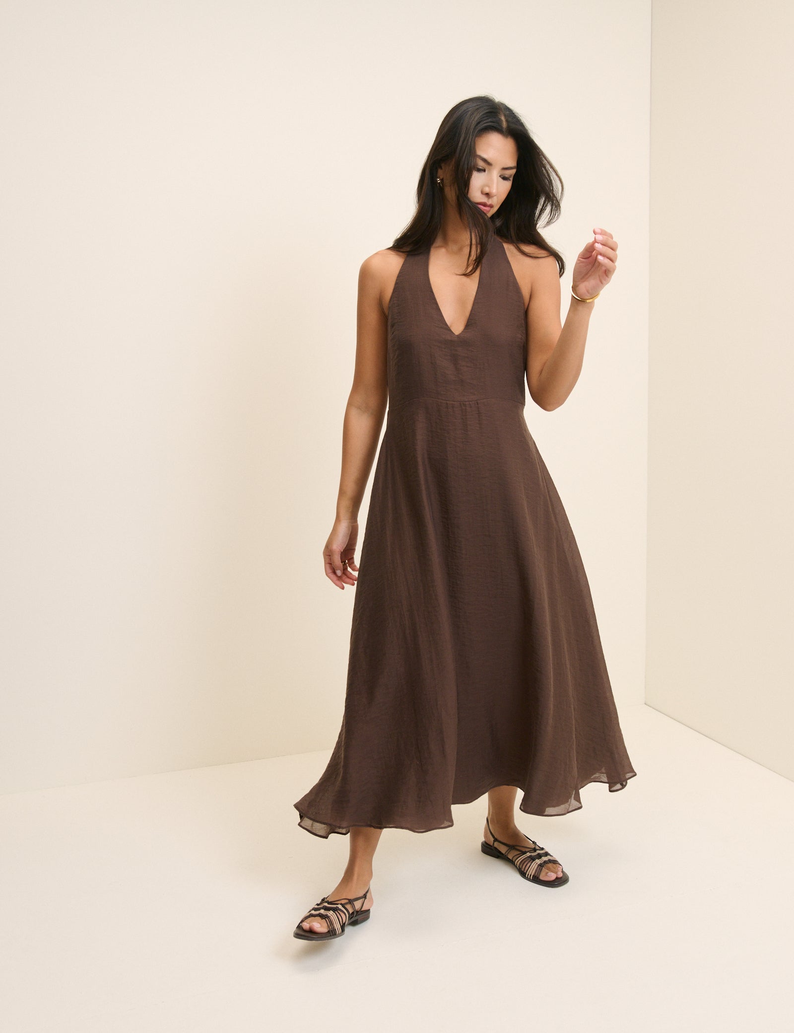 Brown Halterneck Catalina Midi Dress