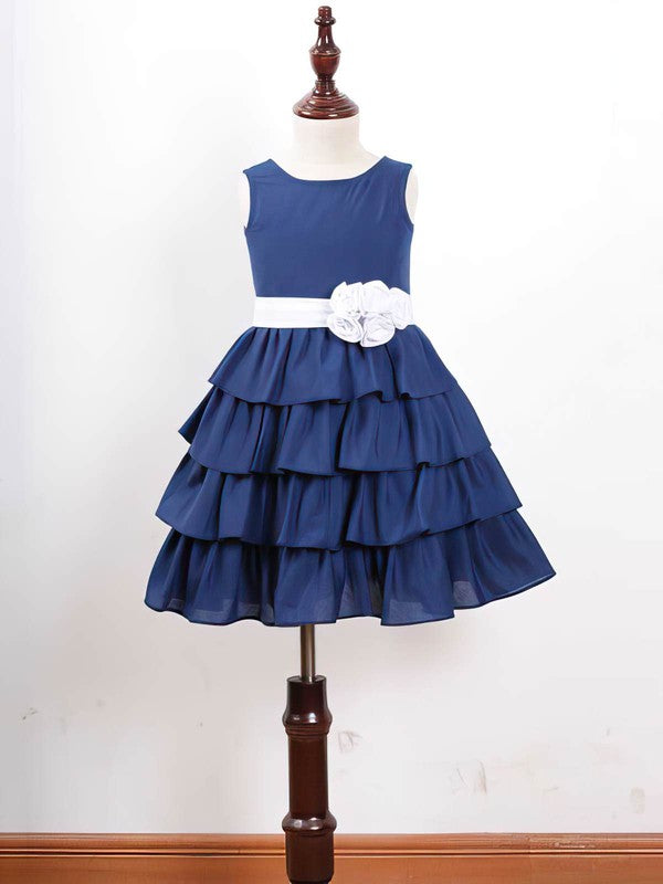 Fabulous Tiered A-Line Crew Chiffon Flower Girl Dresses with Handmade Flower