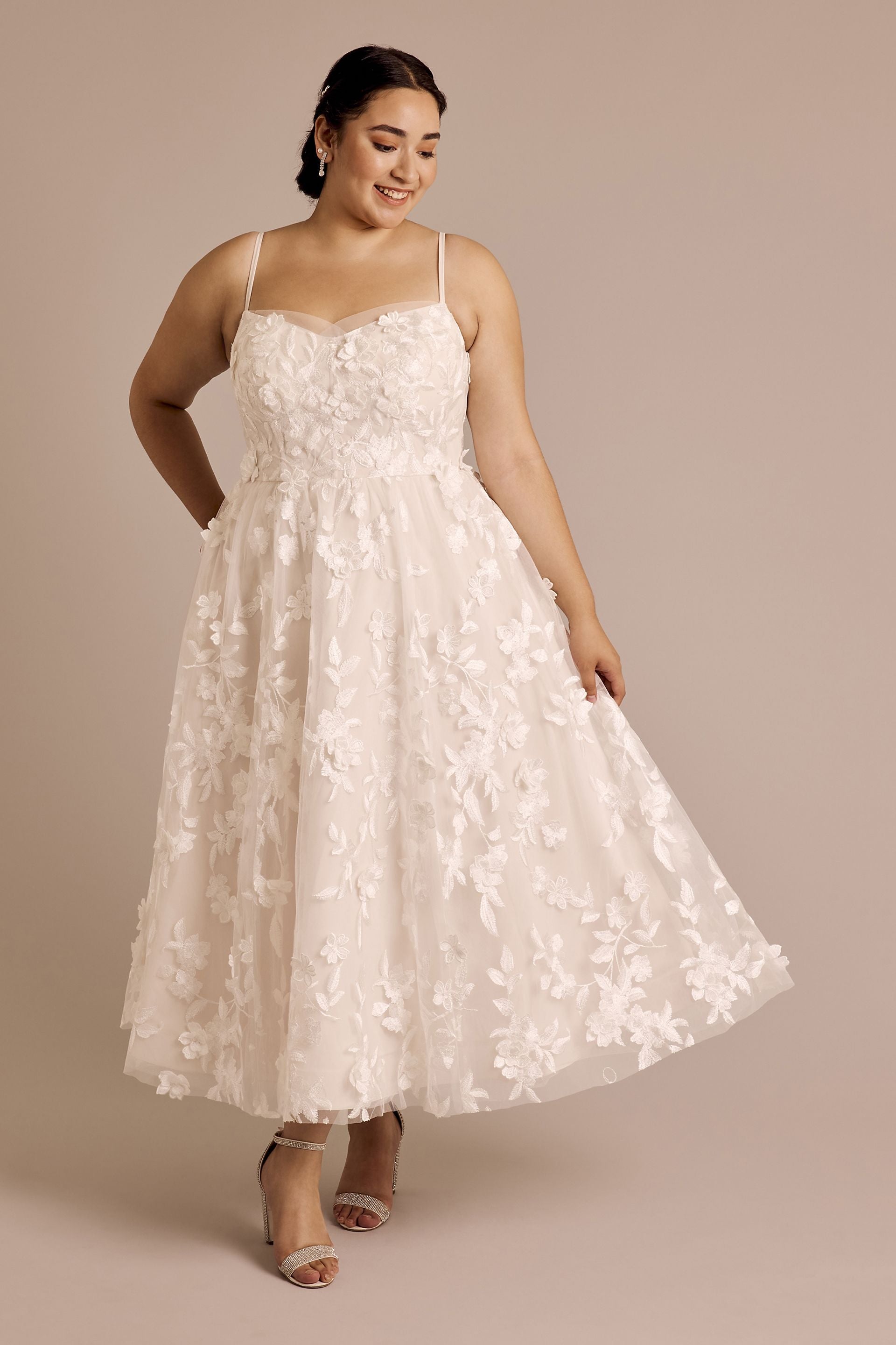 Floral Applique Tea-Length Dress