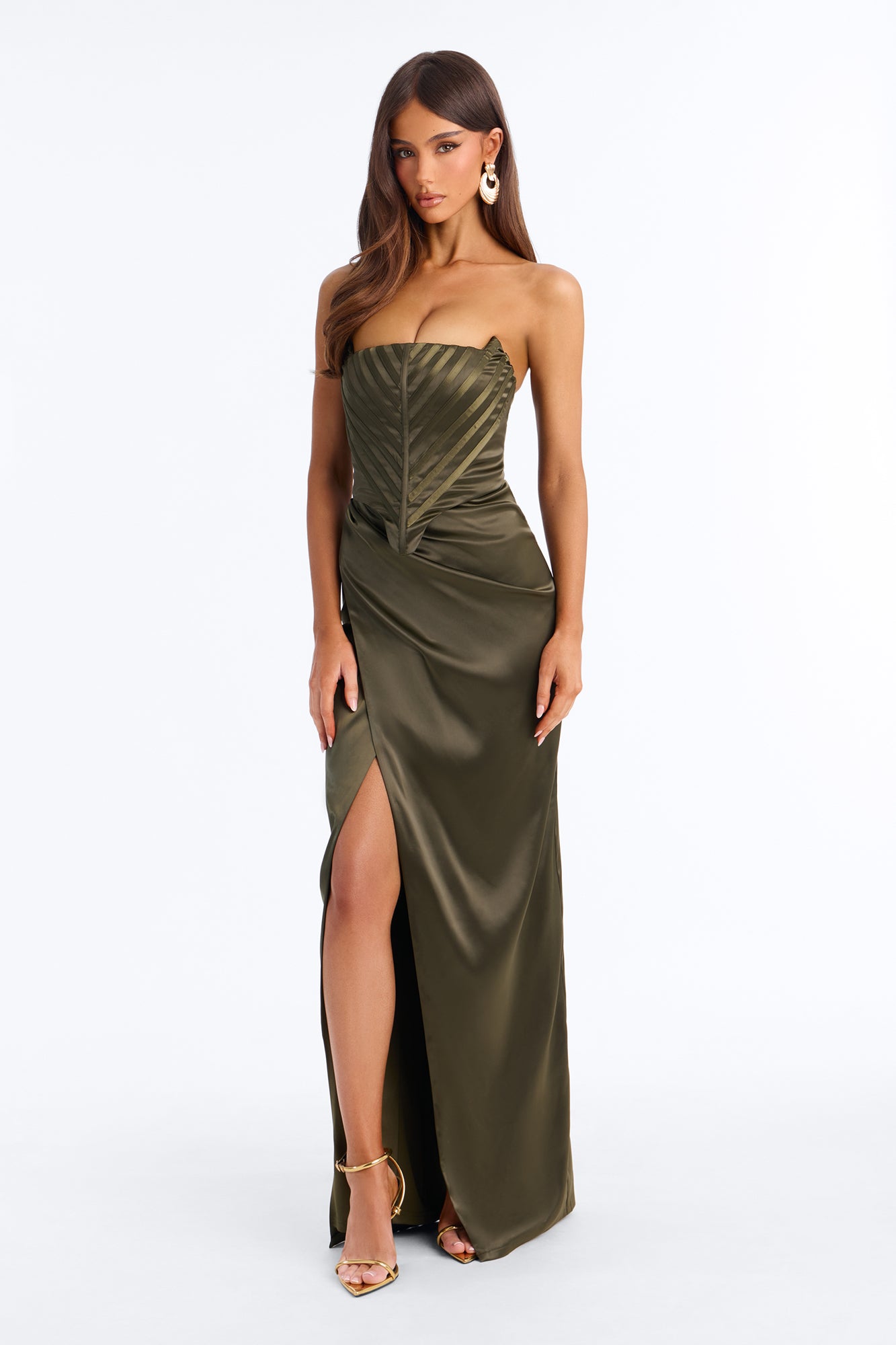 Too Easy Corset Satin Gown - Olive