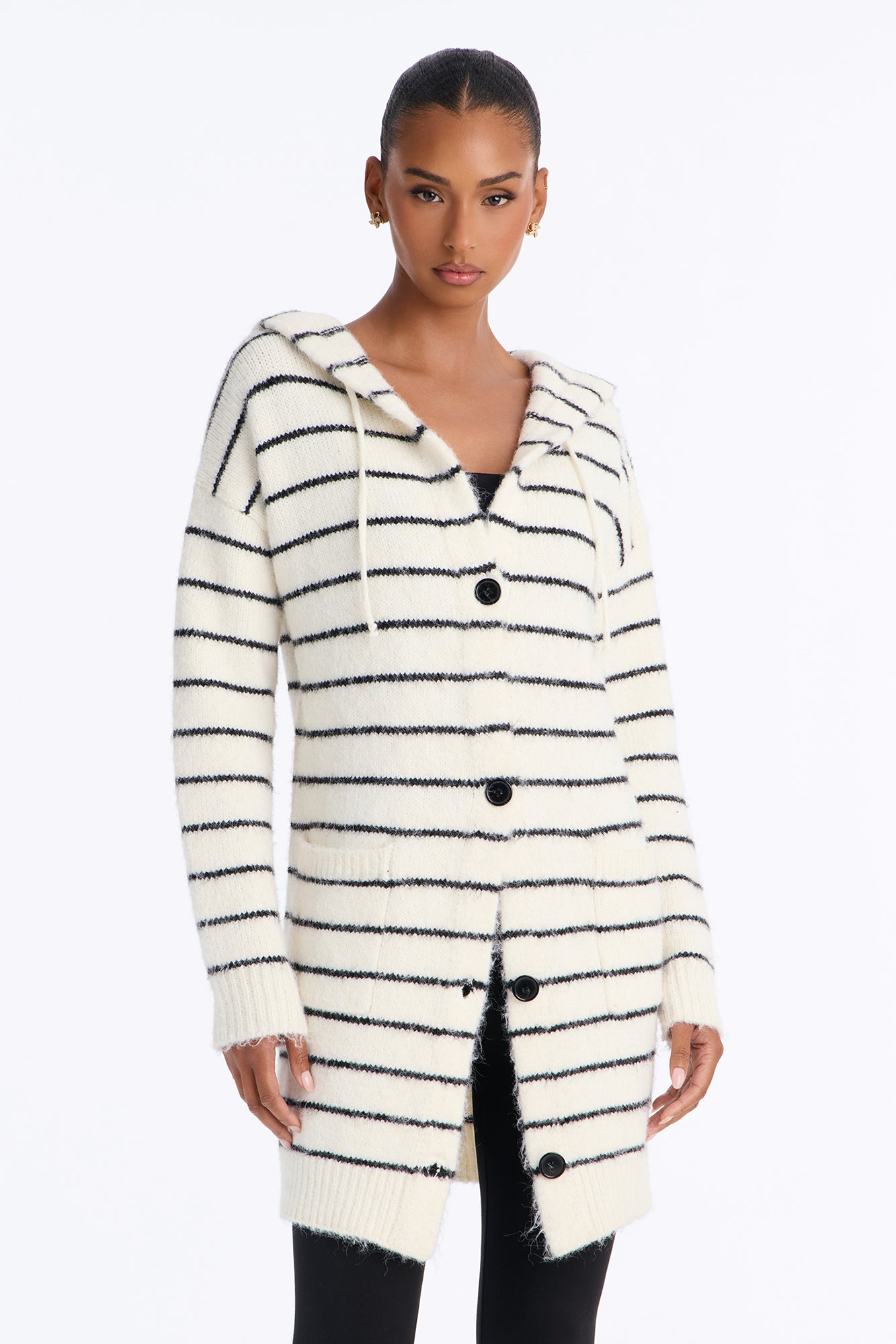 Breeze After Sunset Striped Oversized Hooded Cardigan - White/Black