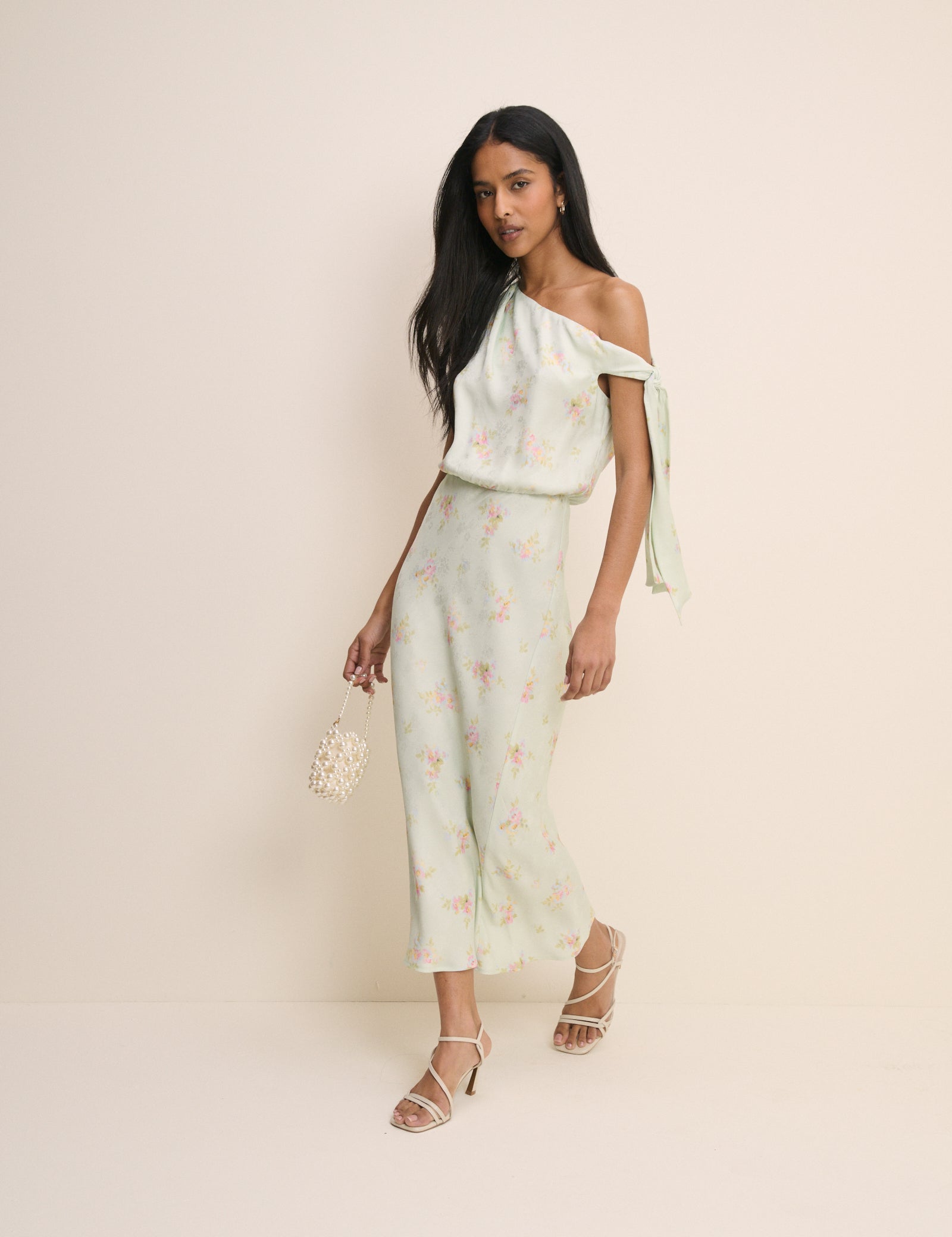 Mint Blue Floral Kavita Satin Midi Dress