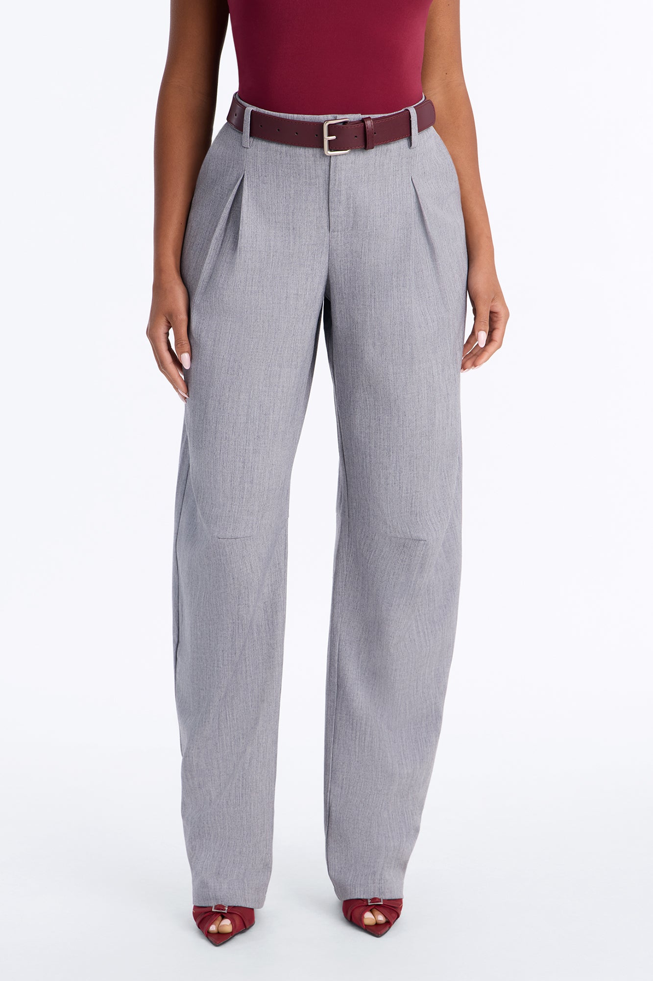 Lorelei Low Rise Belted Barrel Leg Trouser - Grey