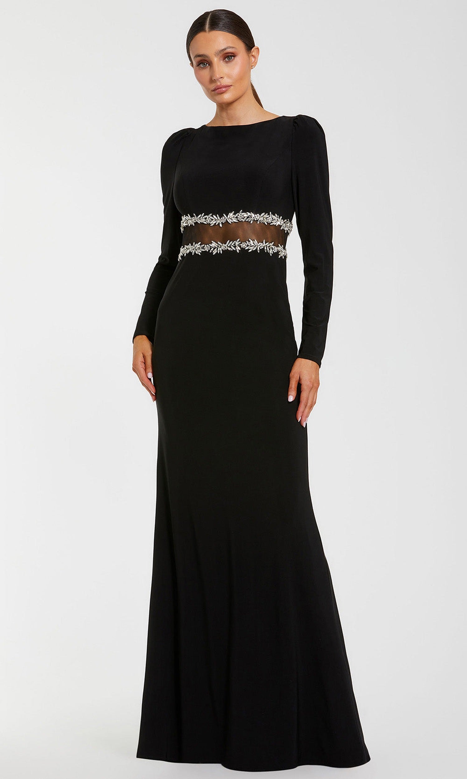 Ieena Duggal 27695 - Jewel Illusion Waist Bateau Neck Evening Gown