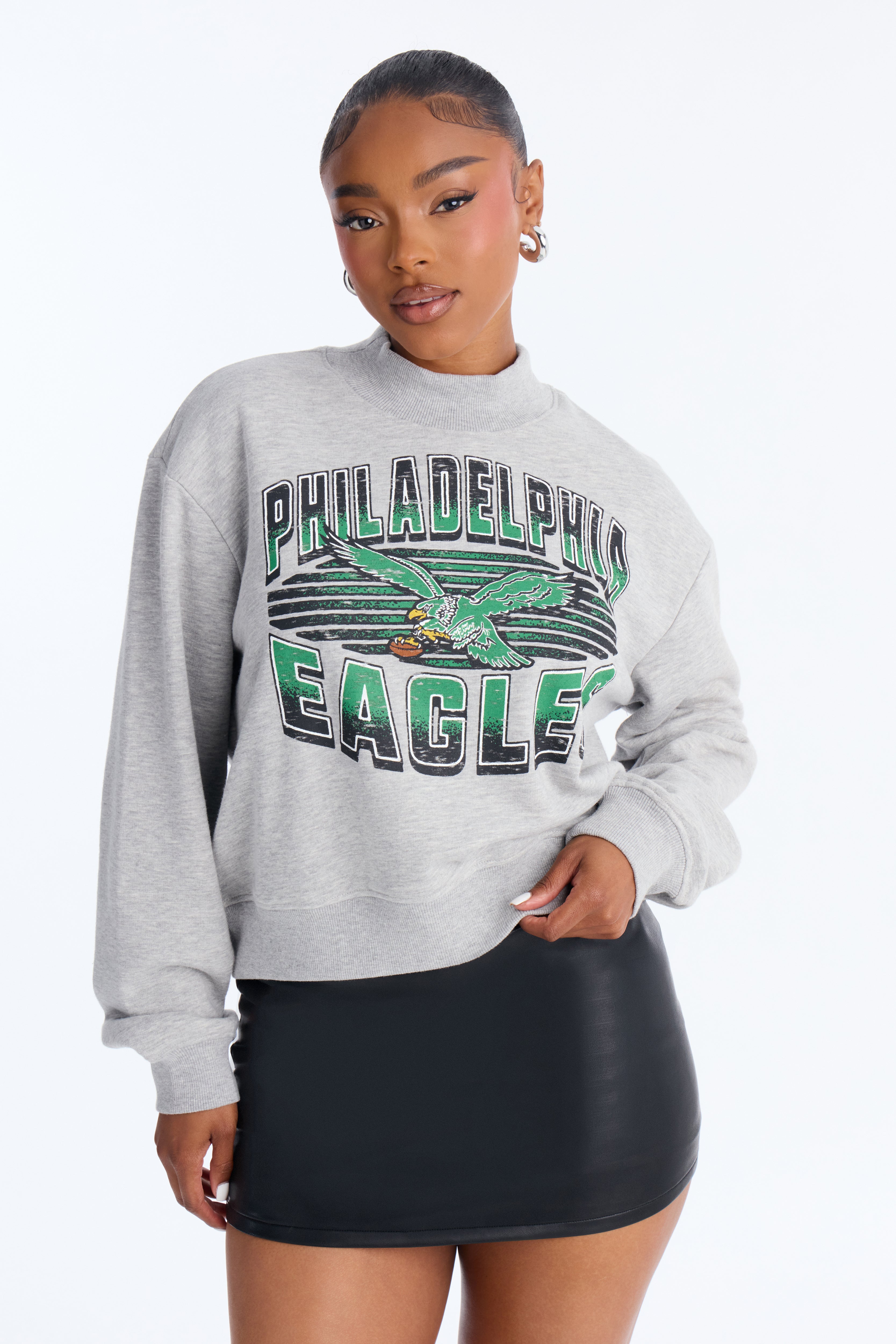 NFL Philadelphia Eagles Mock Neck Sweatshirt - Heather Grey