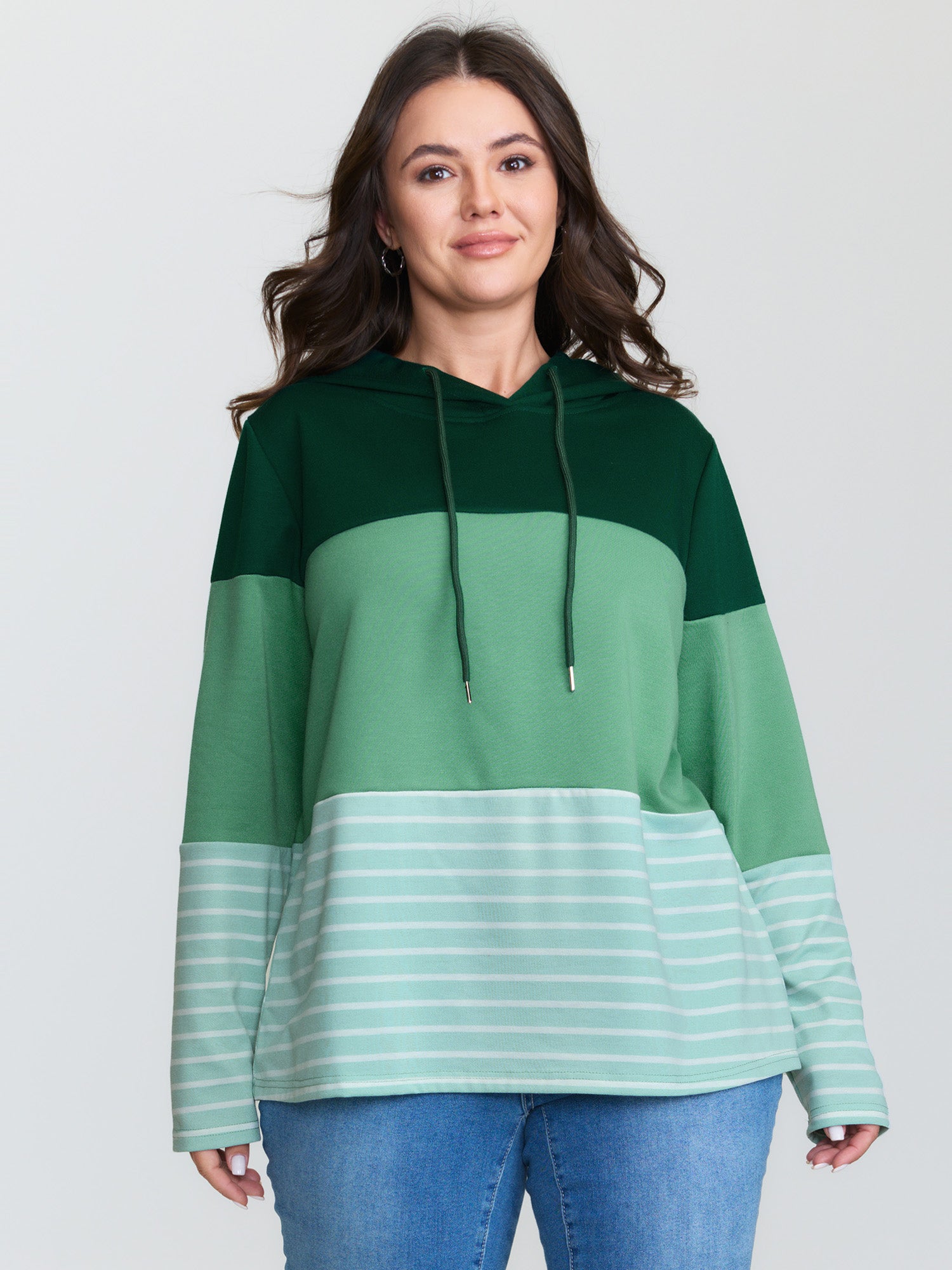 Patchwork Striped Drawstring Hoodie