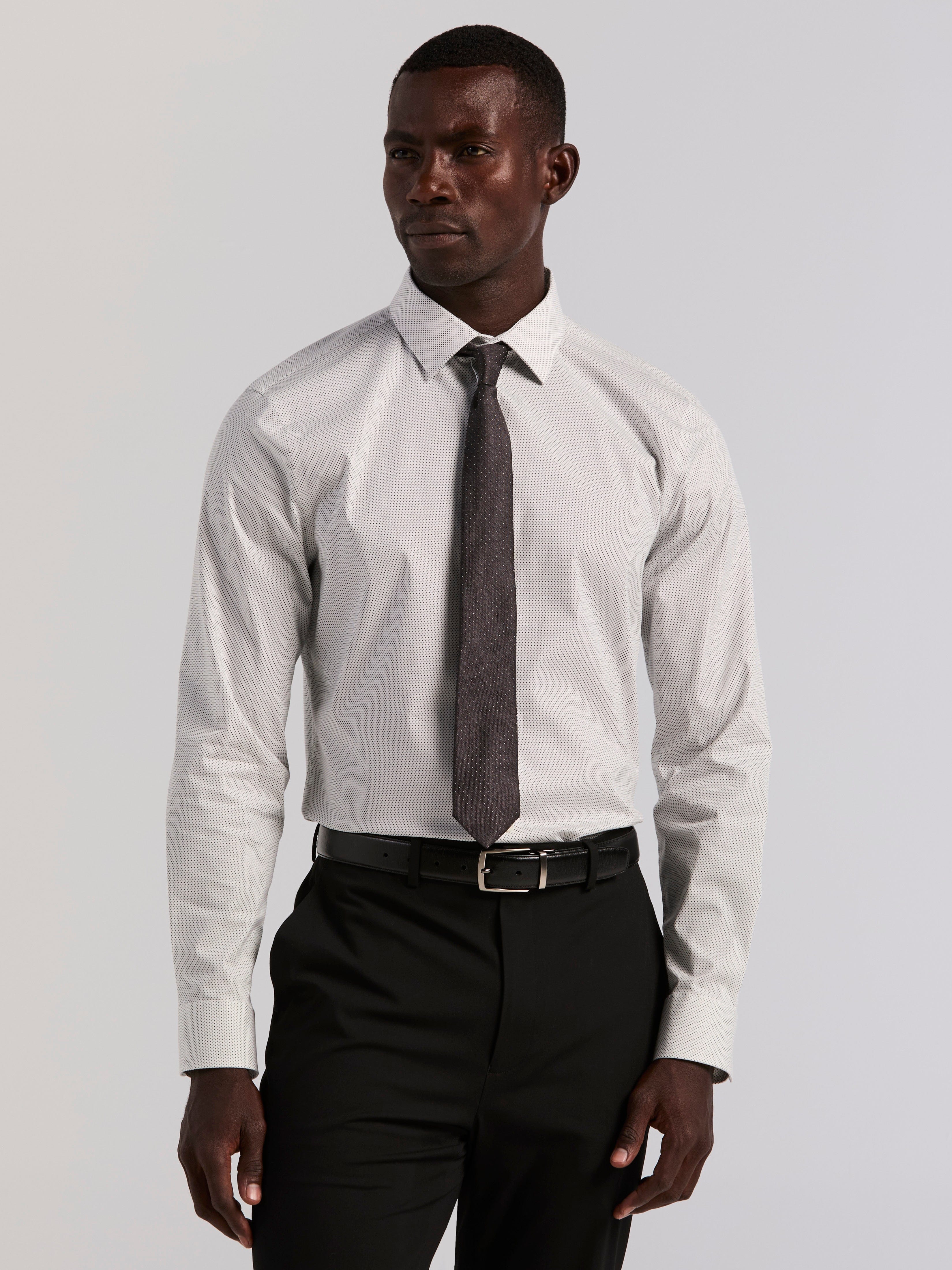Slim Fit Cotton Stretch Dot Print Dress Shirt