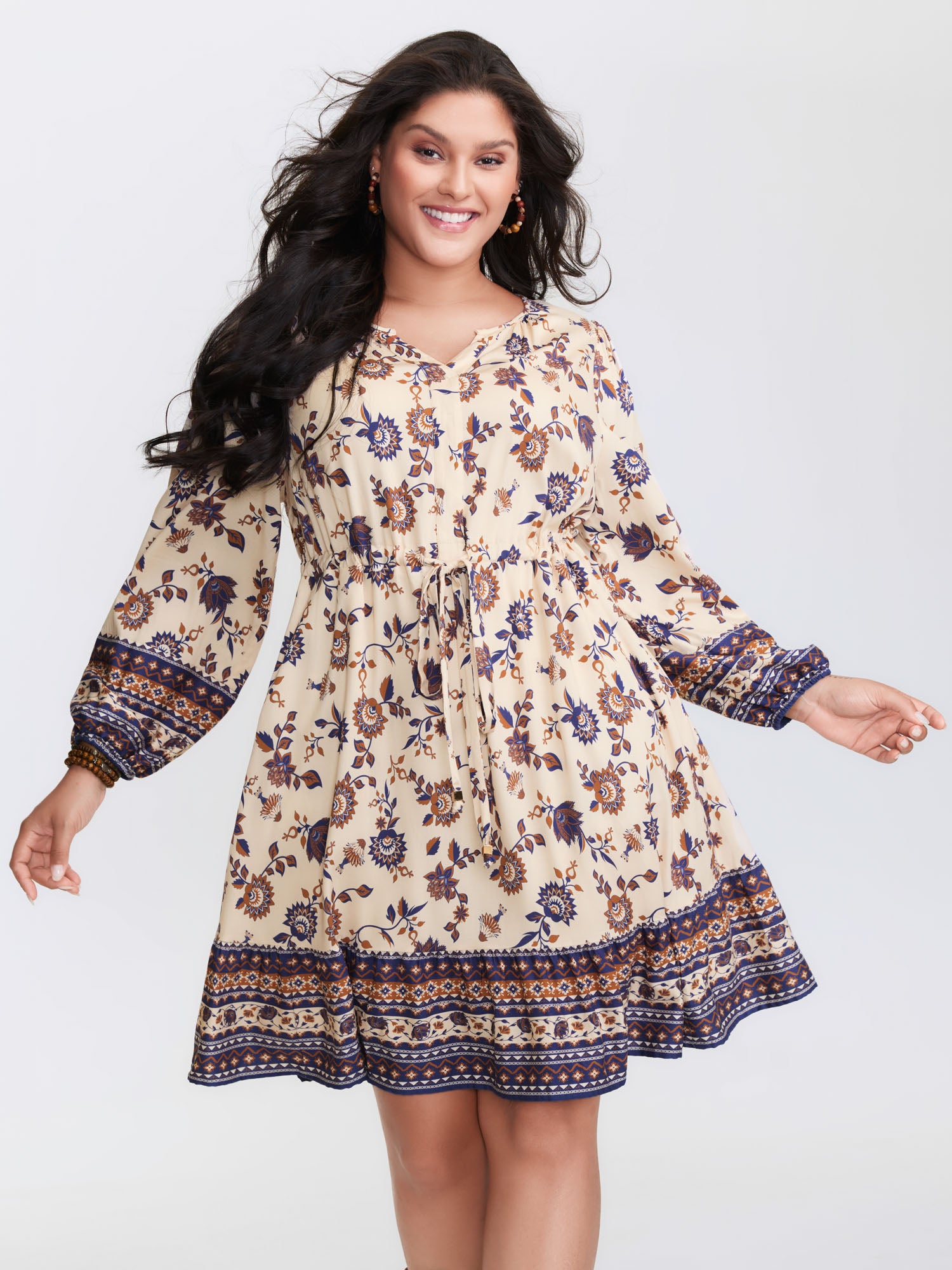 Floral Print Adjustable Waist Mini Dress
