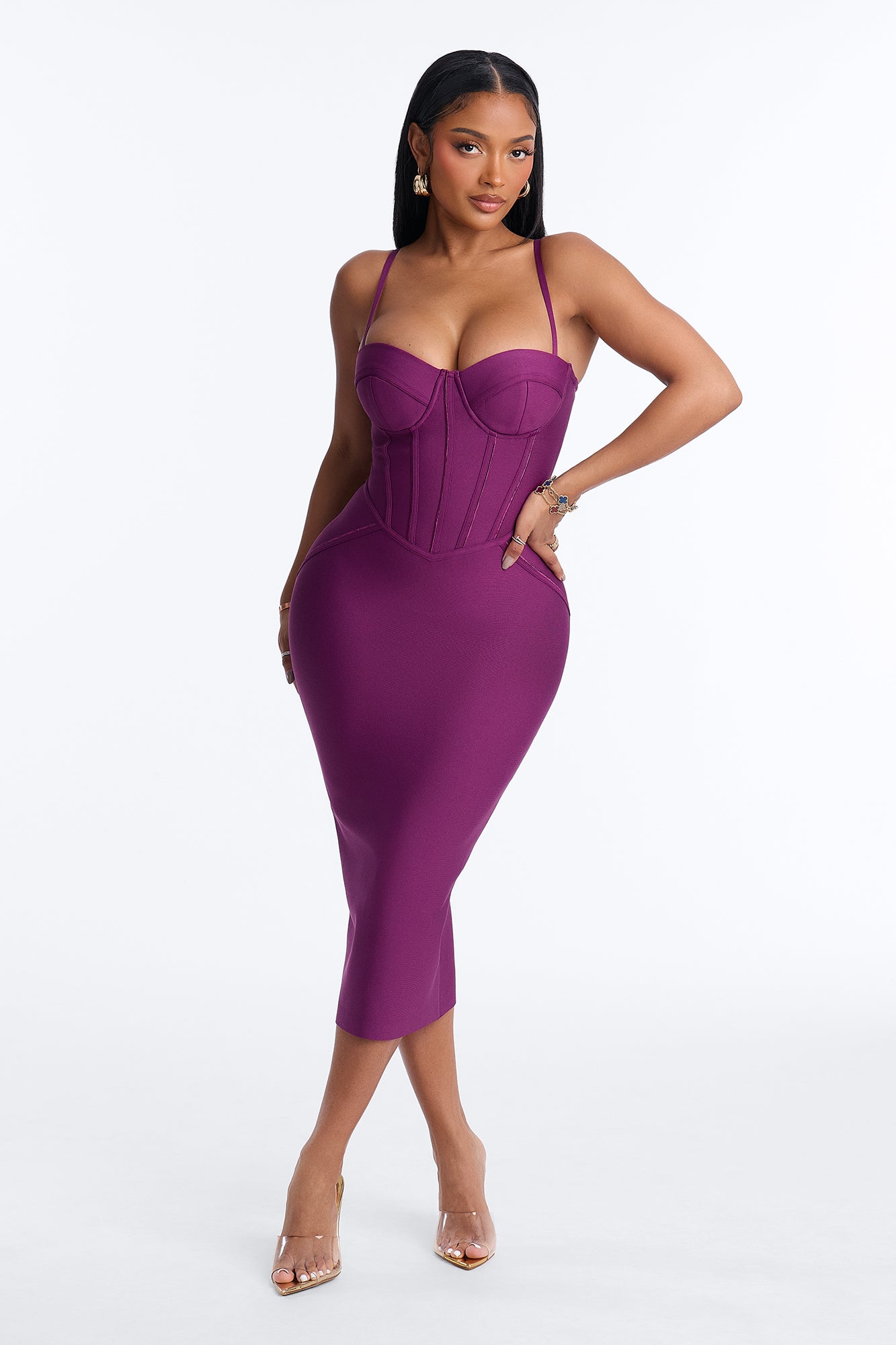 Rumor Has It Bra Cup Bandage Midi Dress - Plum