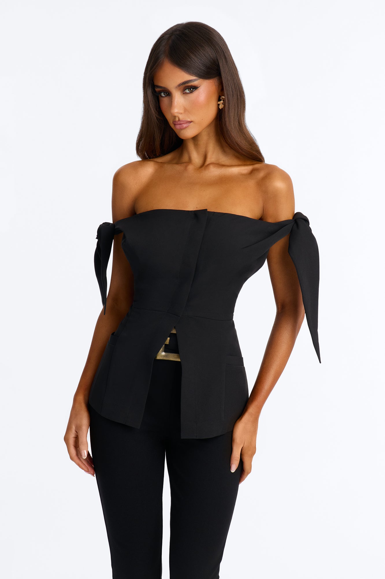 Rich Habits Tie Shoulder Blouse - Black