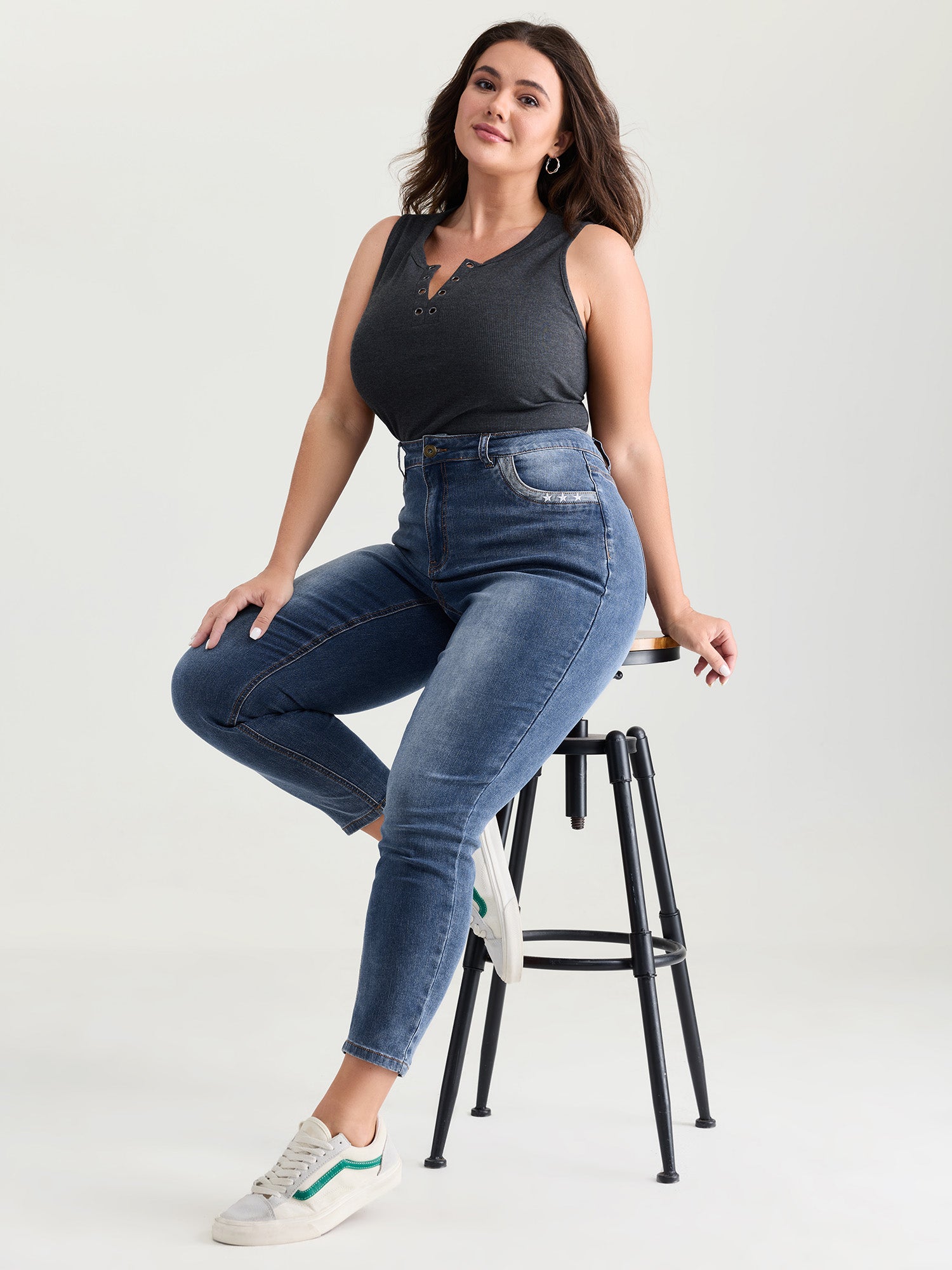 High-Rise Embroidered Cropped Skinny-Fit Jeans
