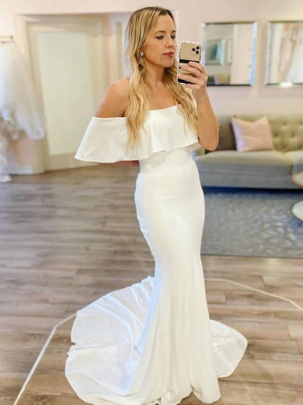 Trendy Off-The-Shoulder Mermaid Satin Wedding Dresses