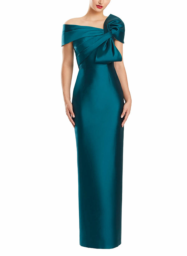 One-Shoulder Floor-Length Mother of the Bride Gown with Bow in Sheath/Column Style