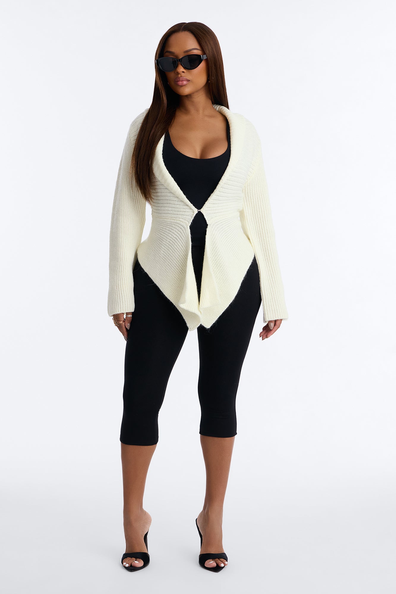 Analia Long Sleeve Flyaway Cardigan - Cream