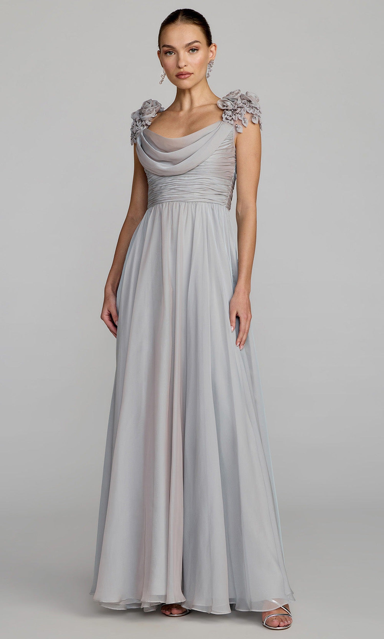 Mac Duggal 69088 - Floral Shoulder Cowl Neck Evening Gown
