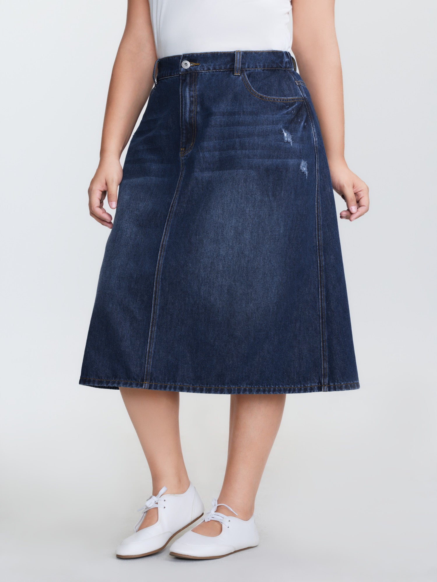Stretchy Waist Bootcut Maxi Denim Skirt