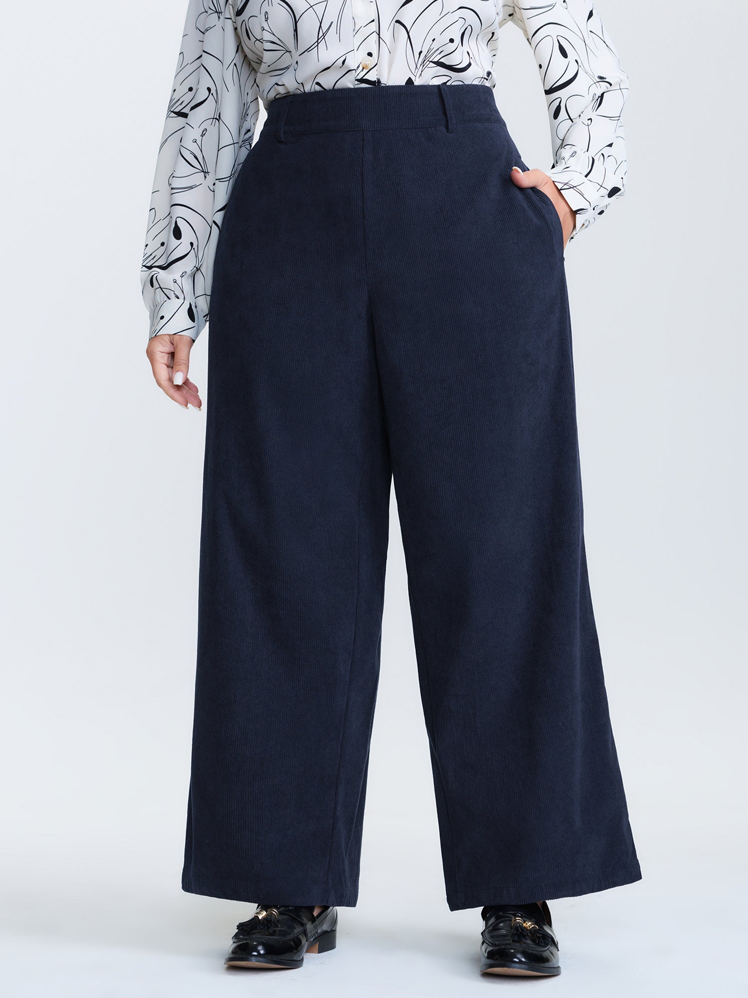 Corduroy Ribbed Straight-Leg Pants