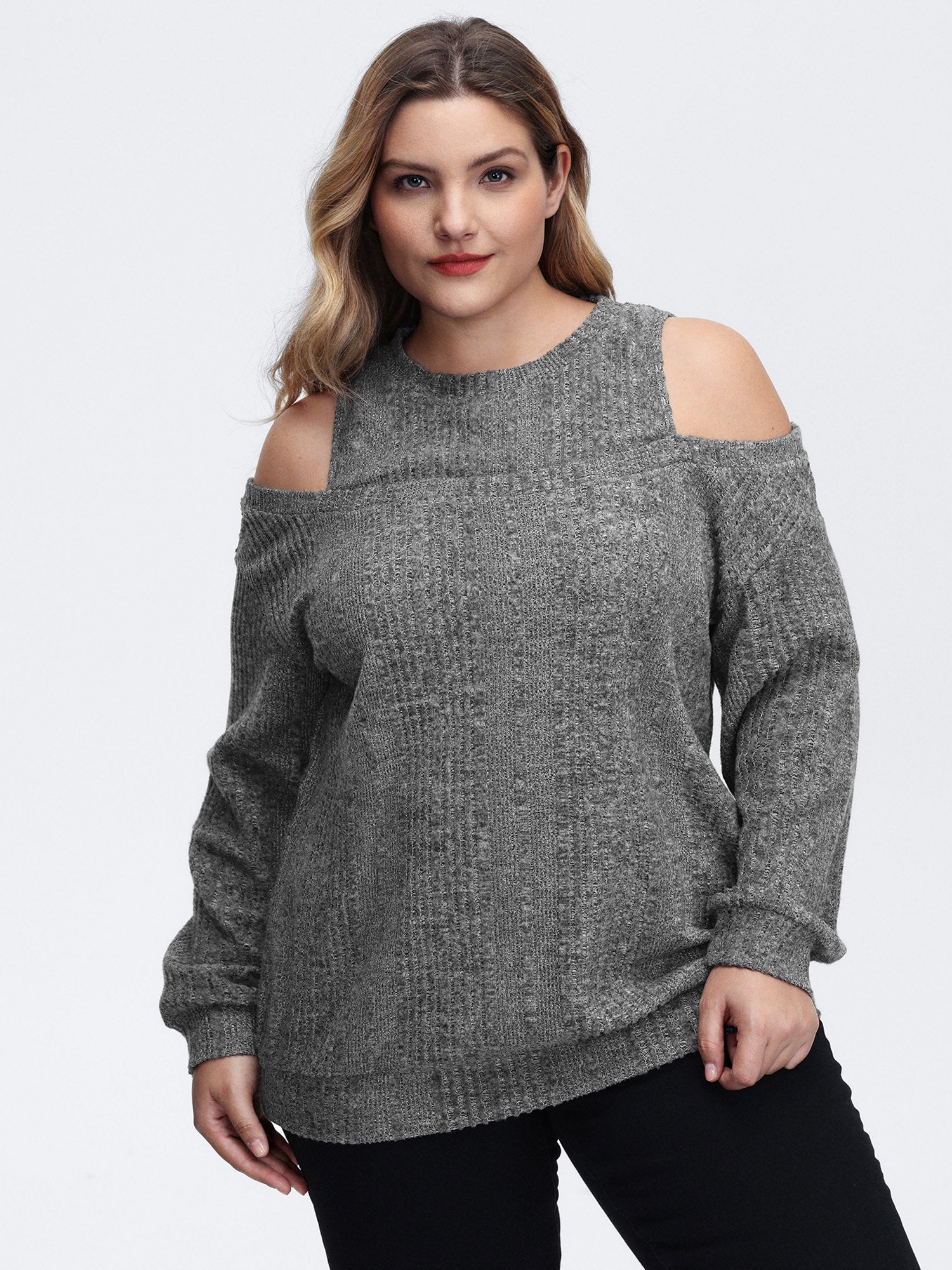 Off-Shoulder Textured Solid Sweatshirt