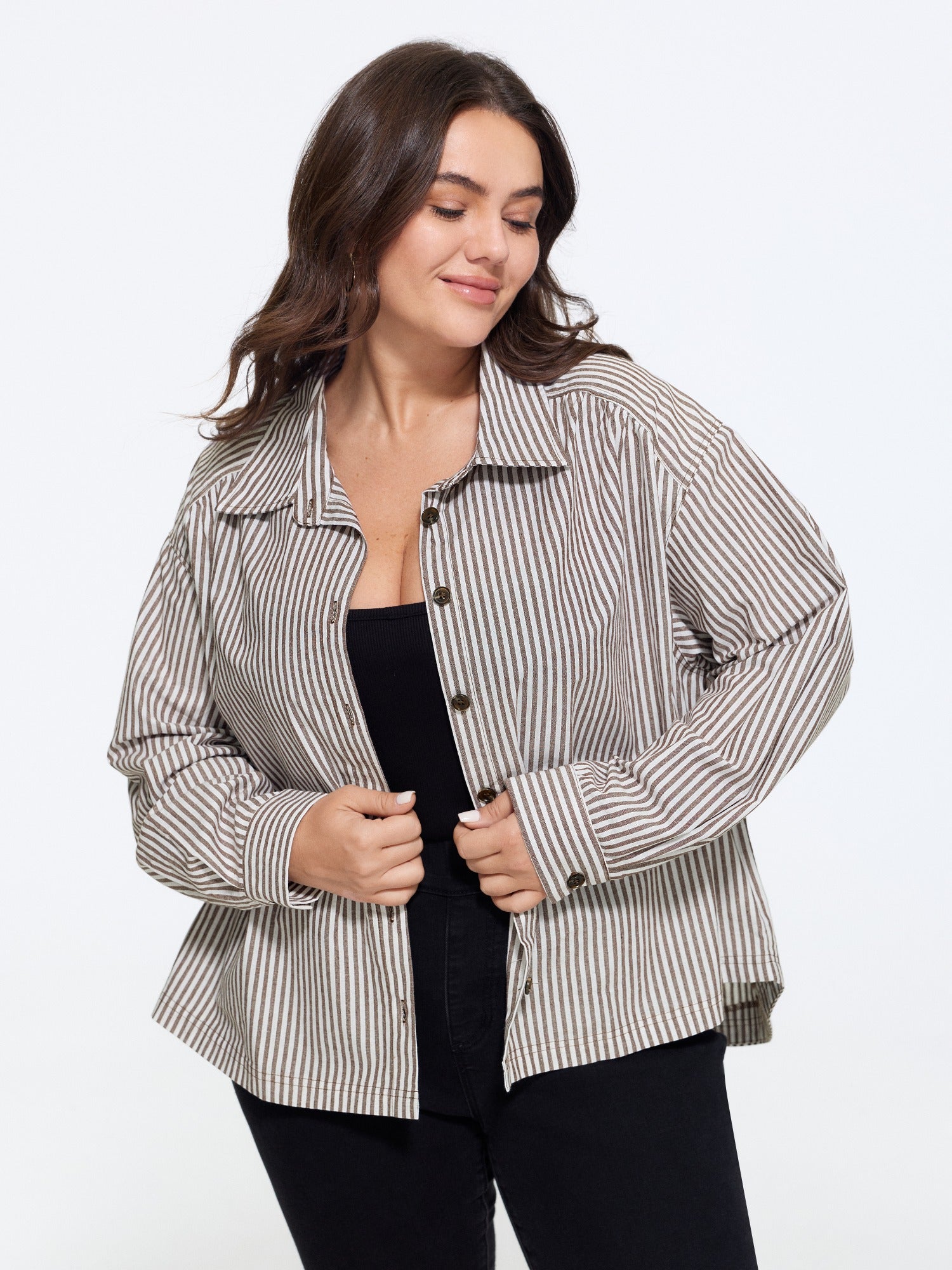 Cotton Vertical Stripe Button Front Shirt
