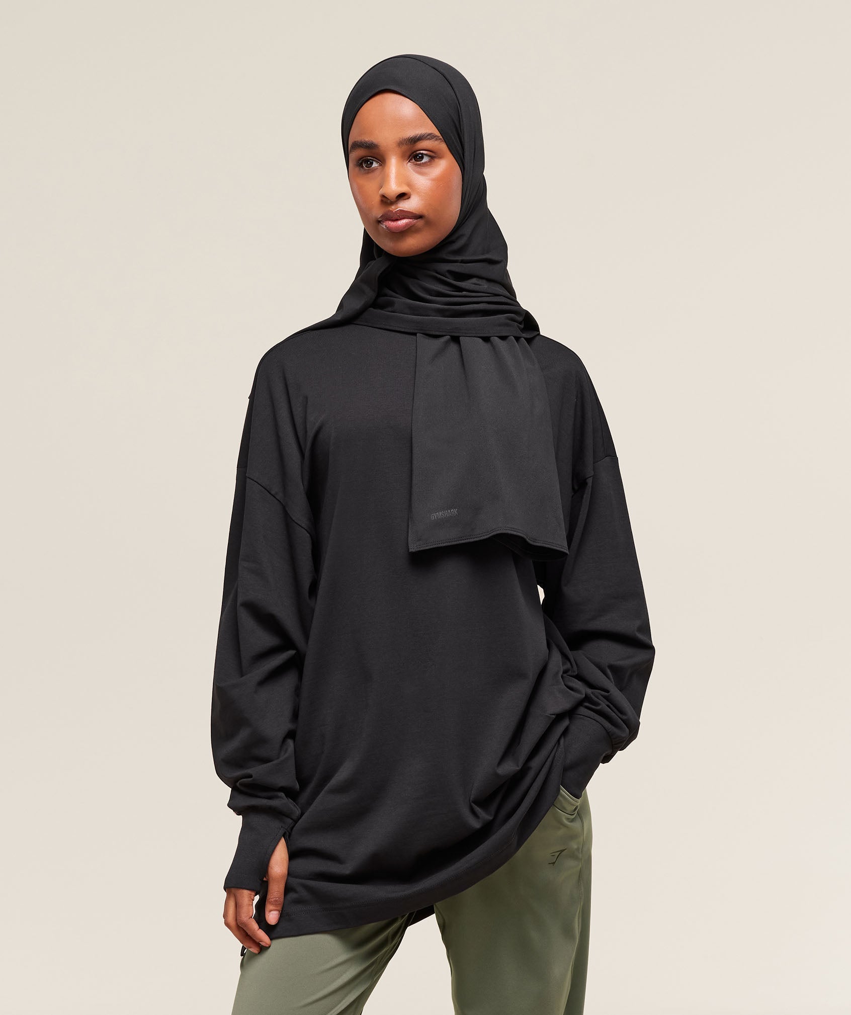 Gymshark Covered Longline Cotton Long Sleeve Top - Black