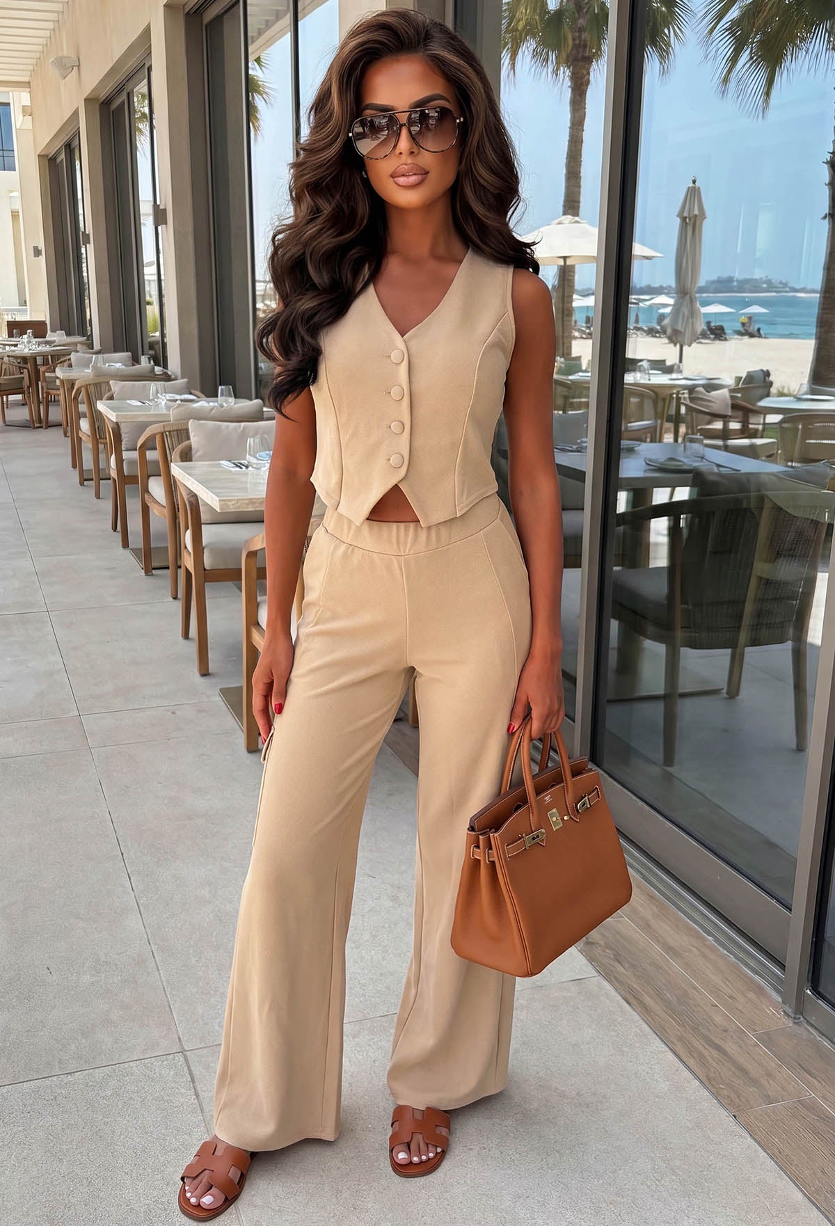 Lined Up For More Nude Waistcoat & Cargo Trouser Co-ord Set
