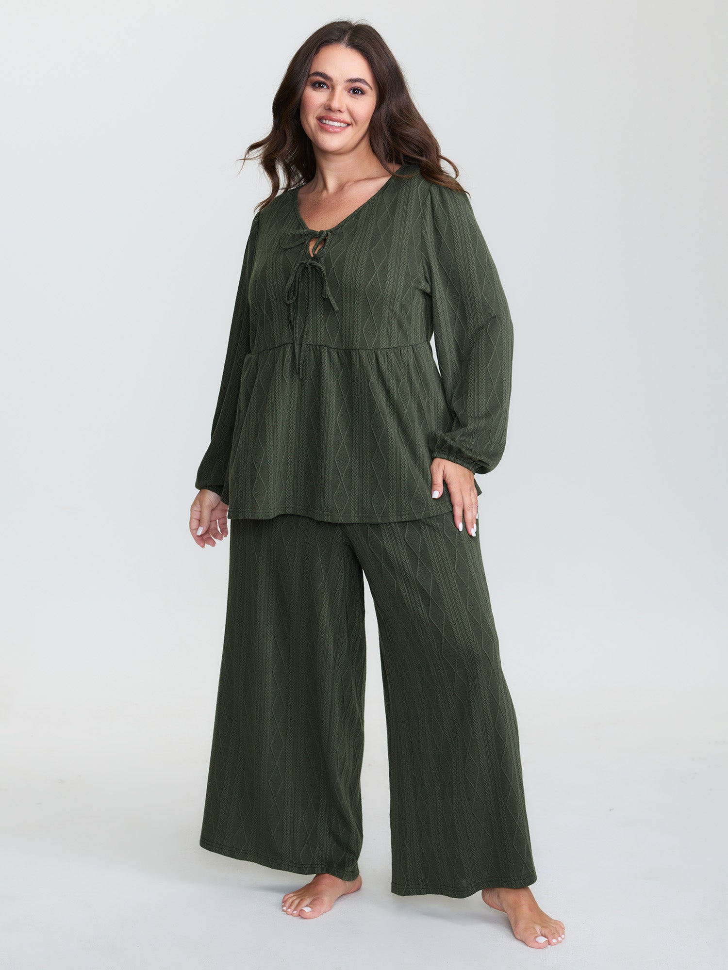 Textured Front-Tie Relaxed-Fit Lounge Set