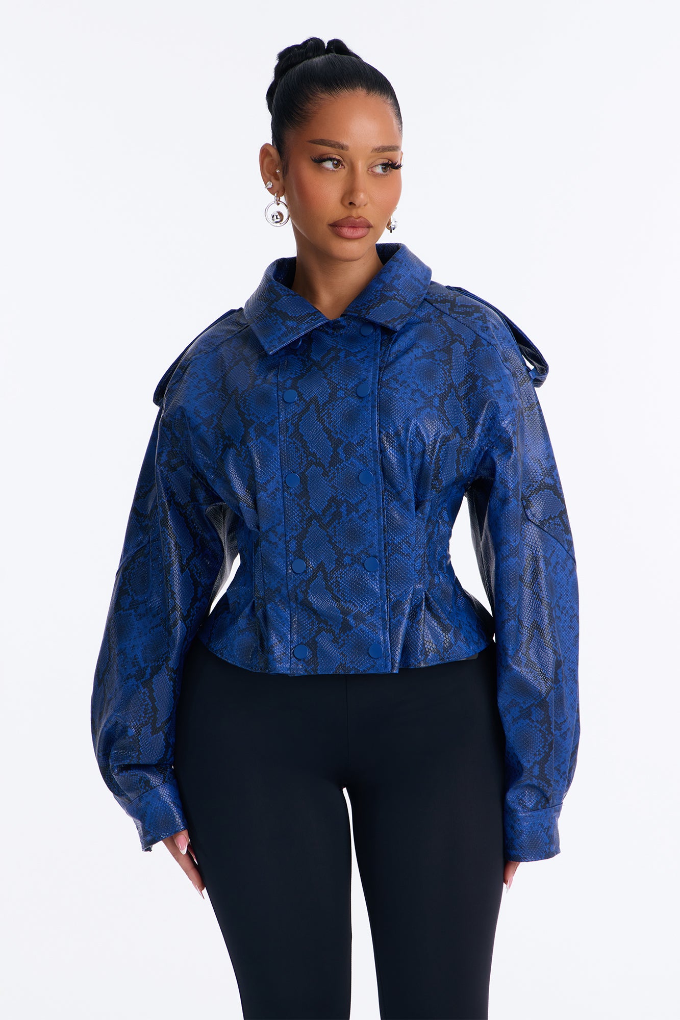 Wild And Ready Faux Leather Animal Print Moto Jacket - Blue/combo