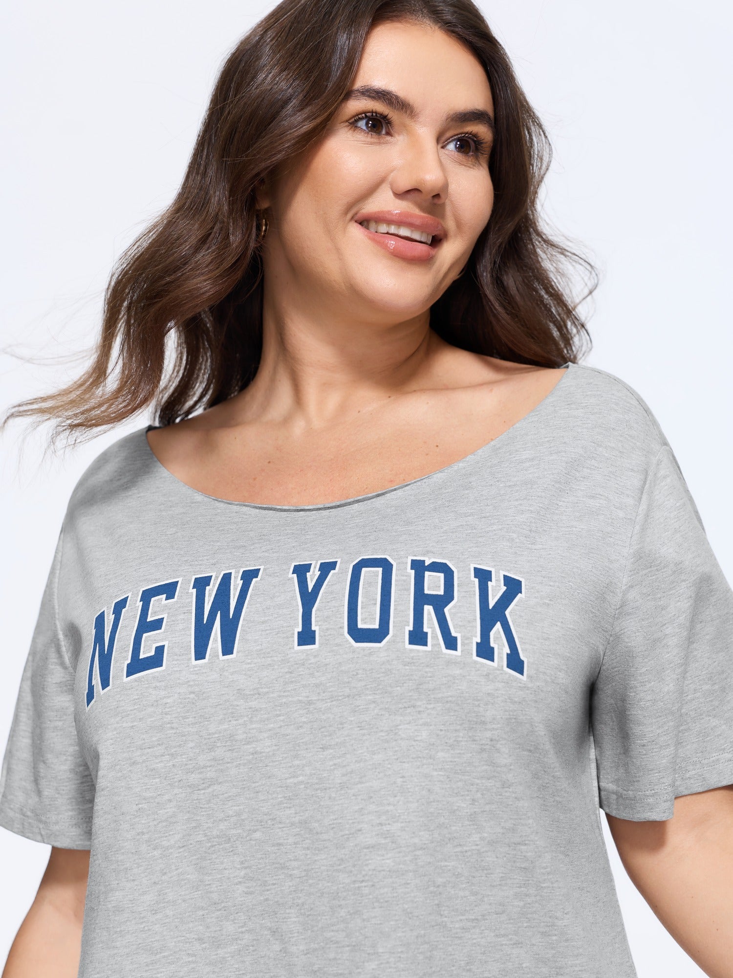 Cotton Scoop Neck Letter Print T‑Shirt
