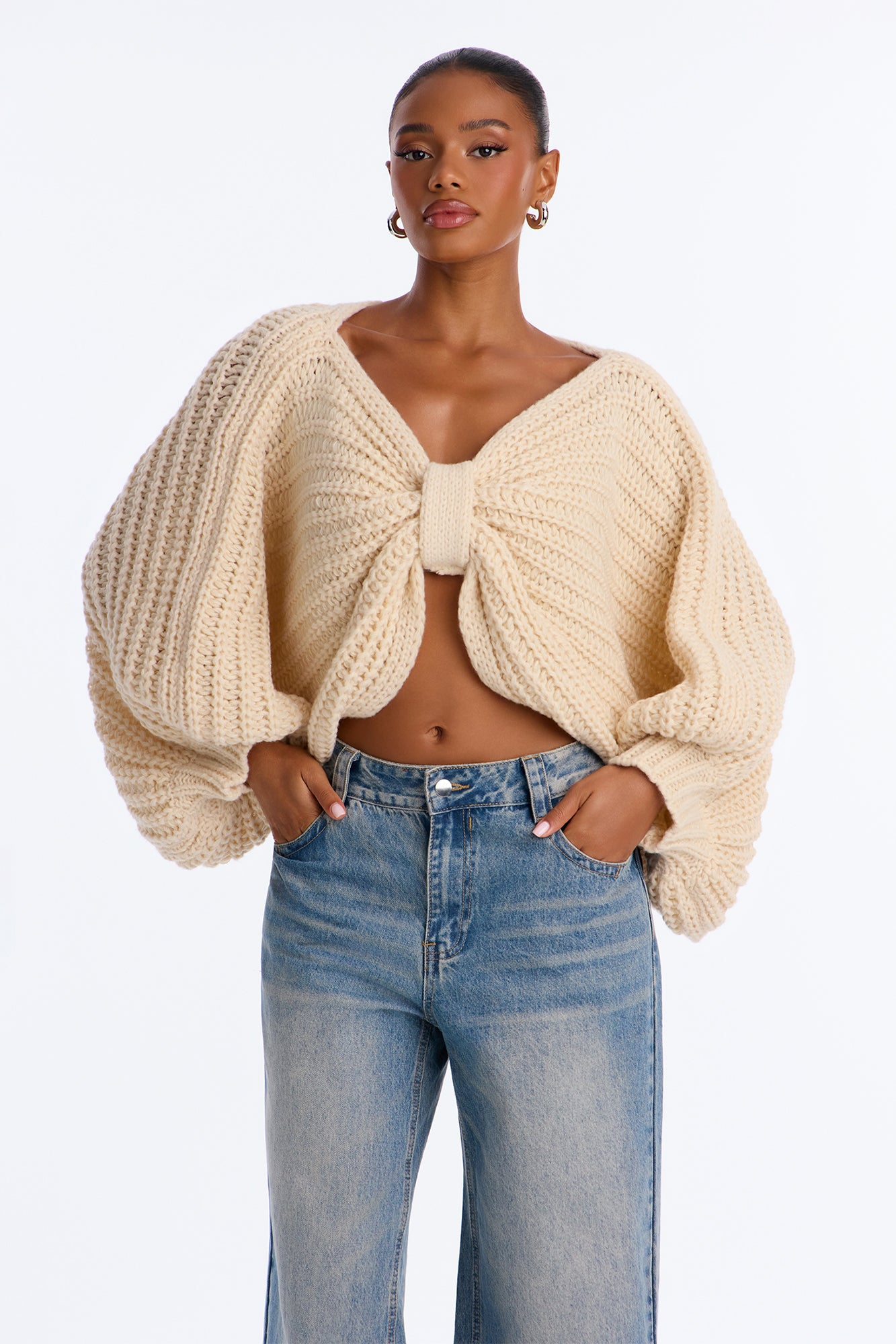 Bailey Chunky Knit Cropped Pullover Sweater - Cream