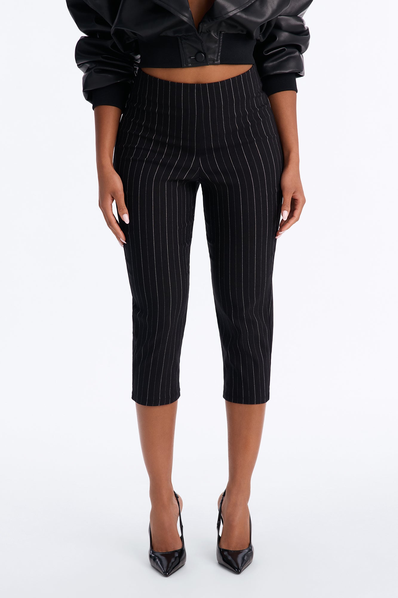Just A Girl Pinstripe Capri Pant - Black/combo