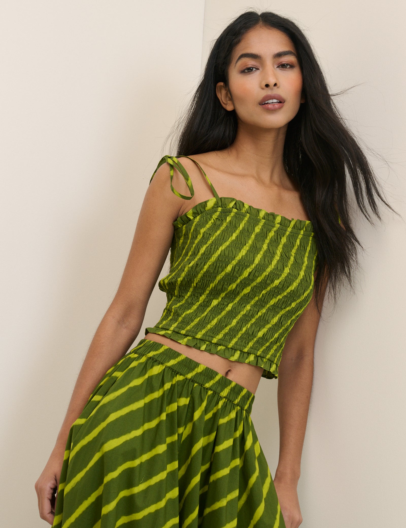 Green Striped Shirred Remi Top