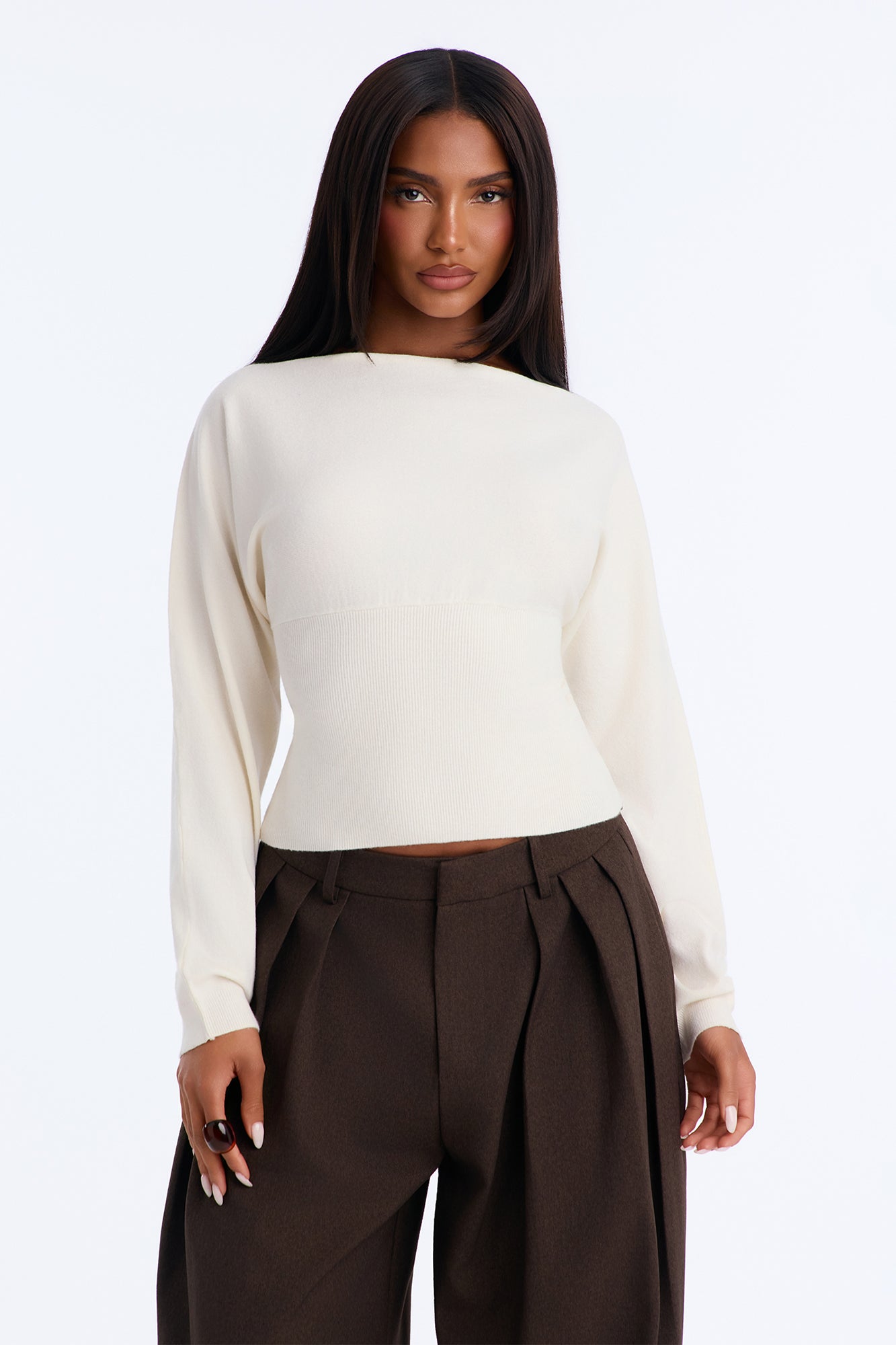 Eileen Off Shoulder Long Sleeve Sweater - Ivory