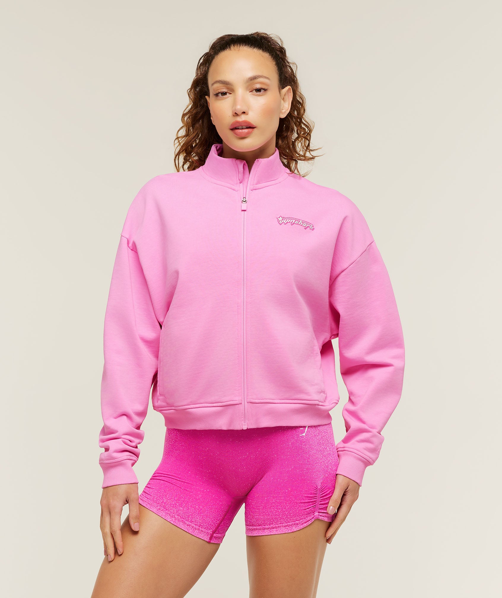 Gymshark Script Embroidery Full Zip Jacket - Focus Pink