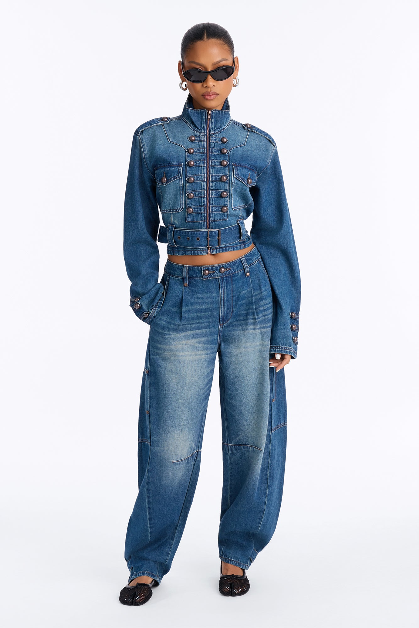 Billie Barrel Denim Pant Set - Medium Wash