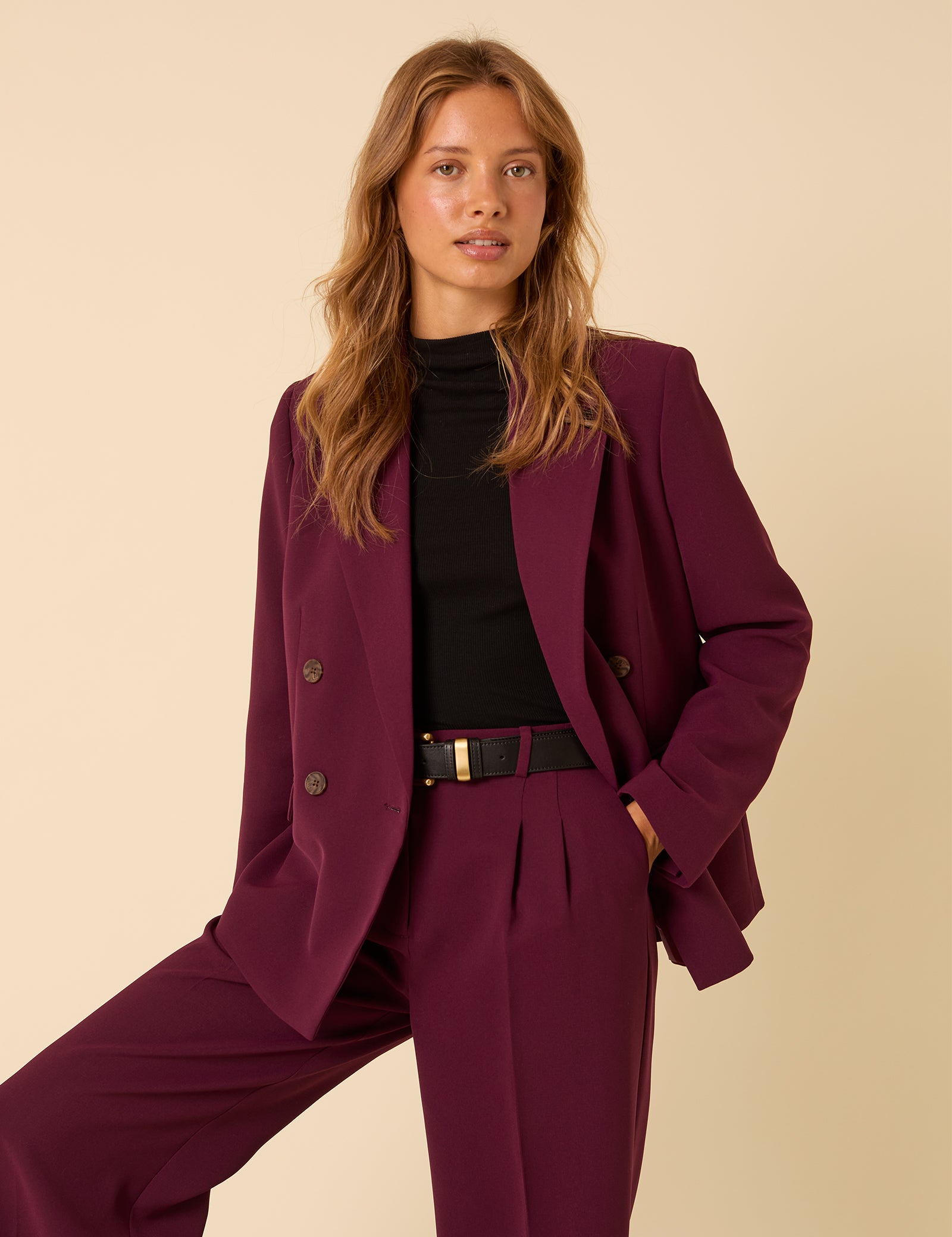 Burgundy Double Breasted Alicia Blazer