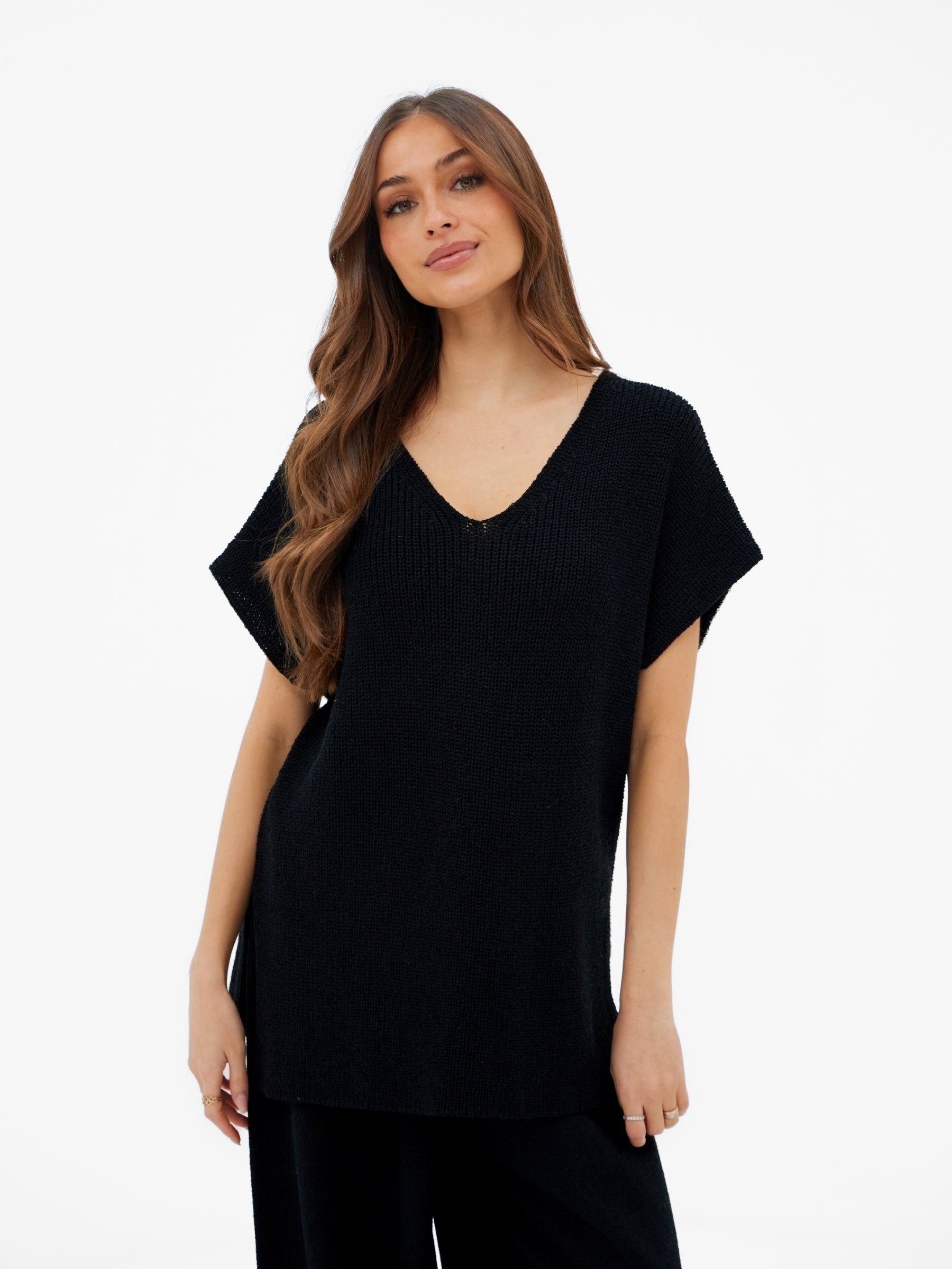 Mae Oversized Crochet Tank Top - Black