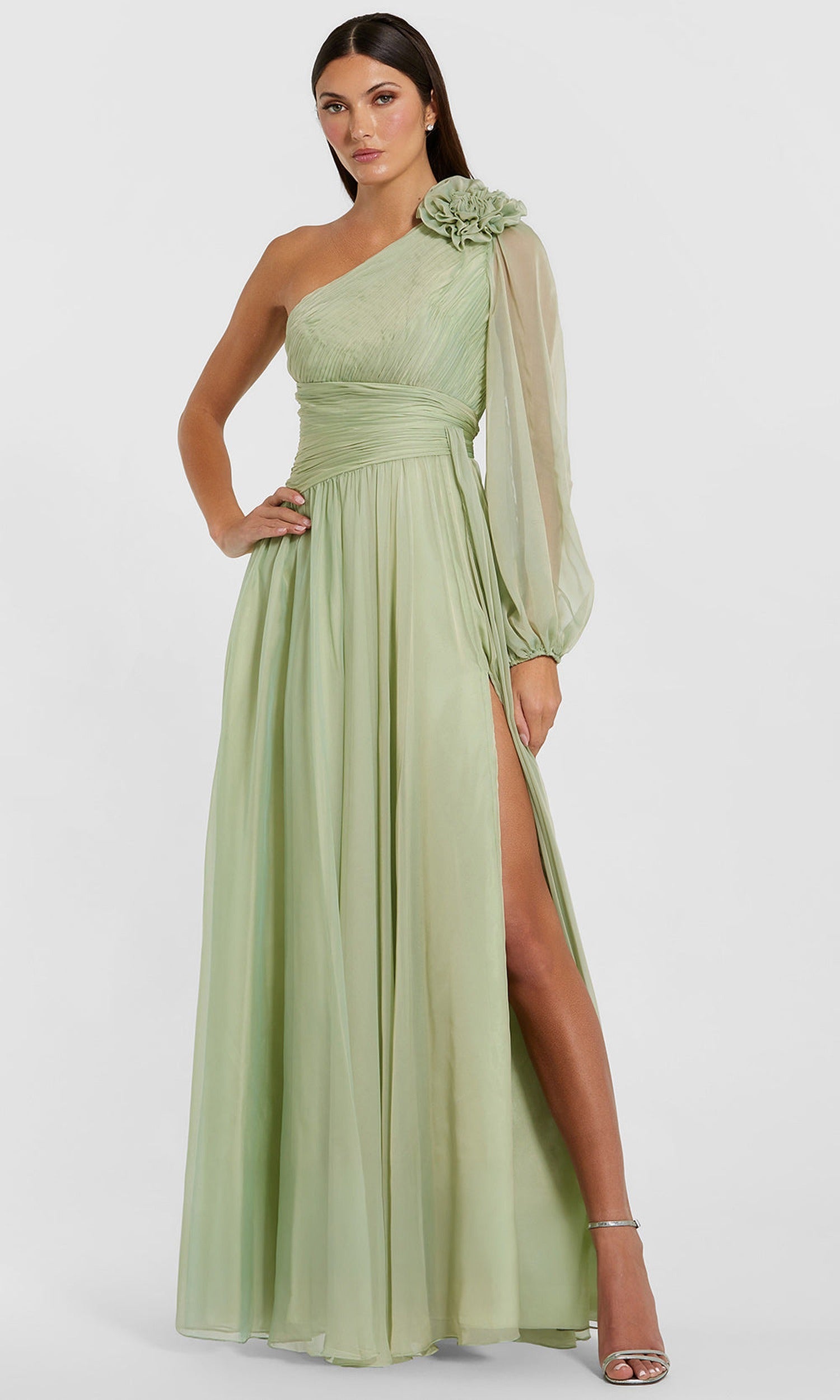 Mac Duggal 56142 - One Sleeved Evening Gown with Floral Accent