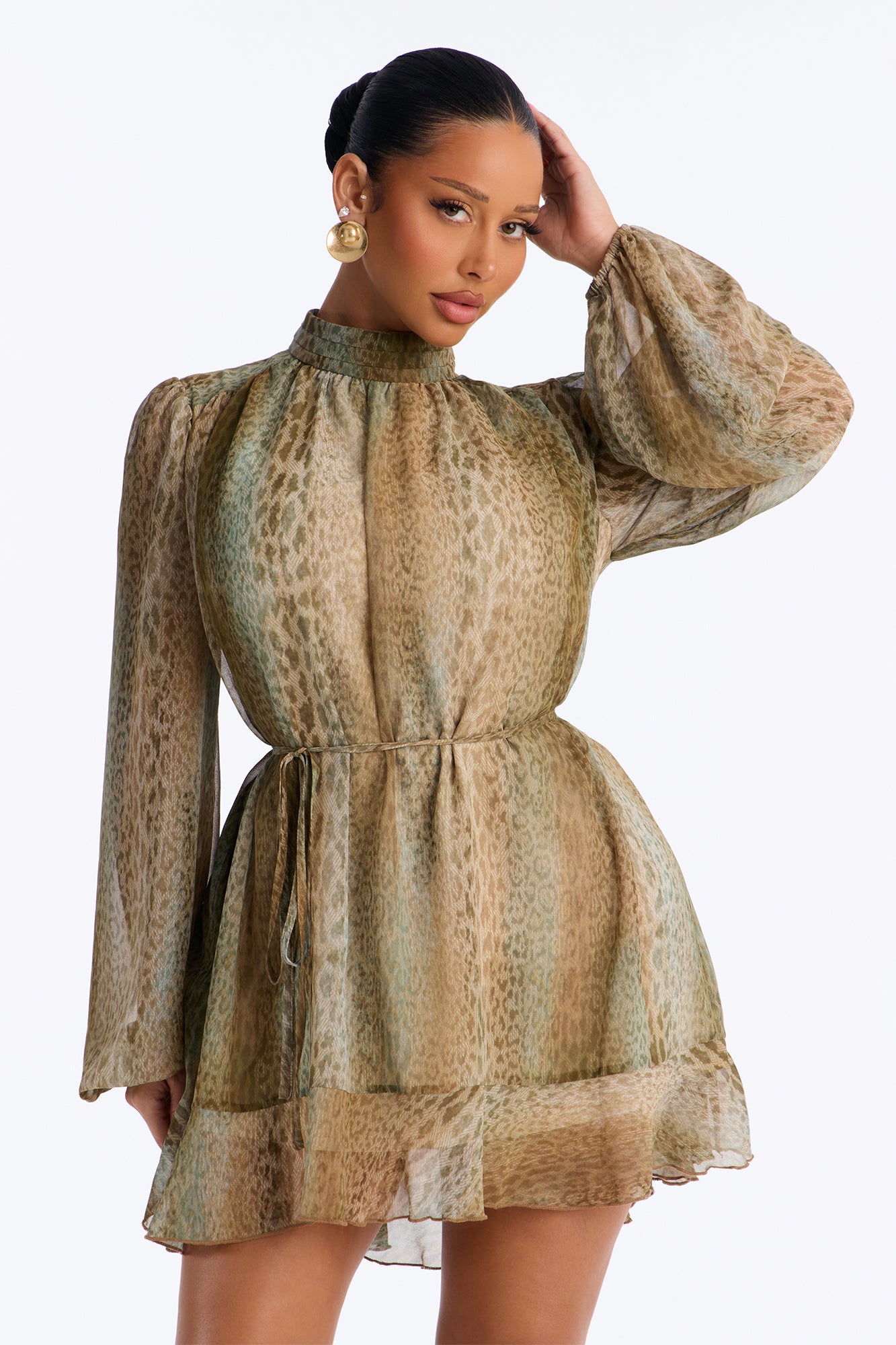 Leopard Prowl Animal Print Mini Dress - Taupe/combo