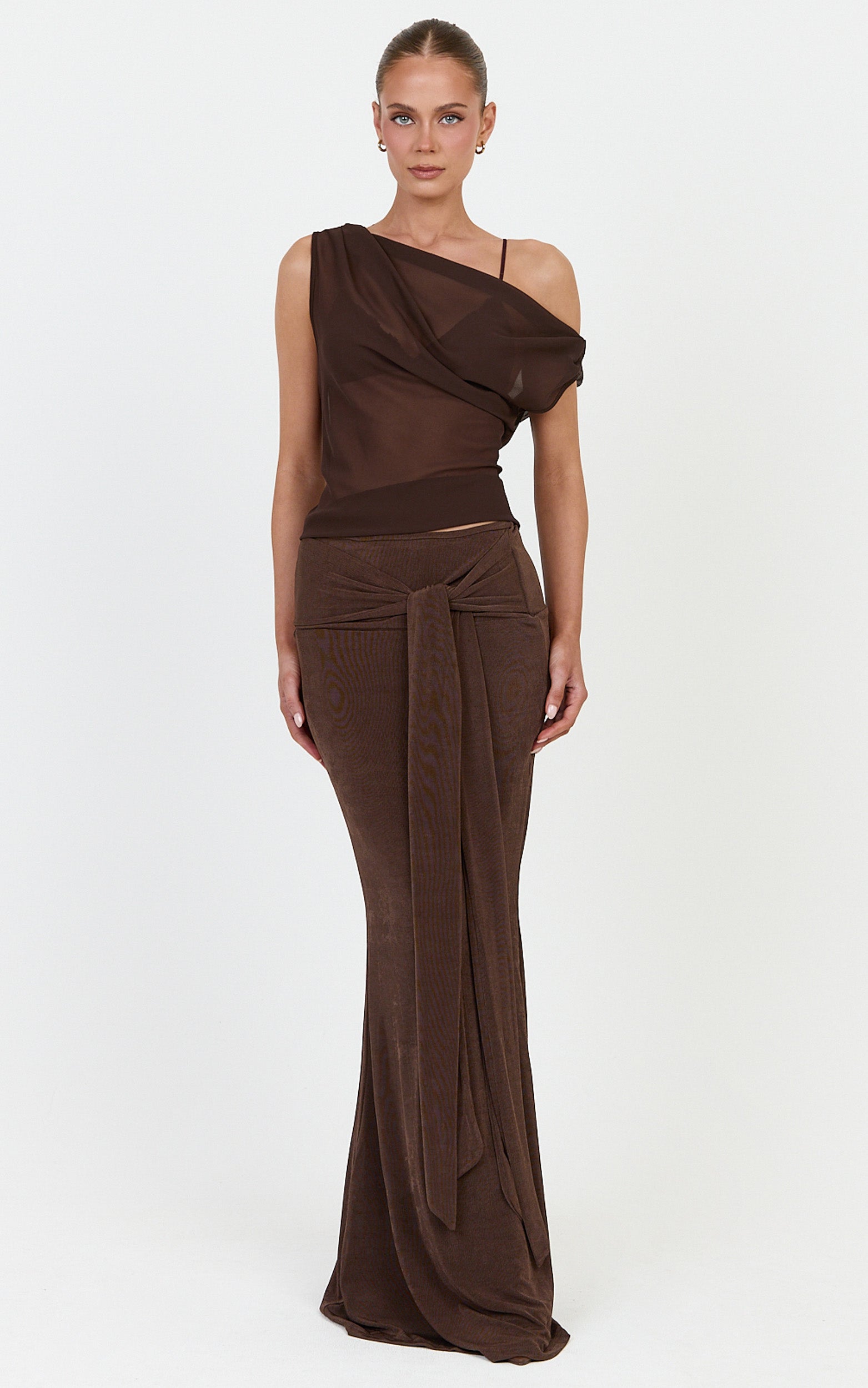 Margaret Maxi Skirt - Tie Waist Jersey Maxi Skirt in Chocolate
