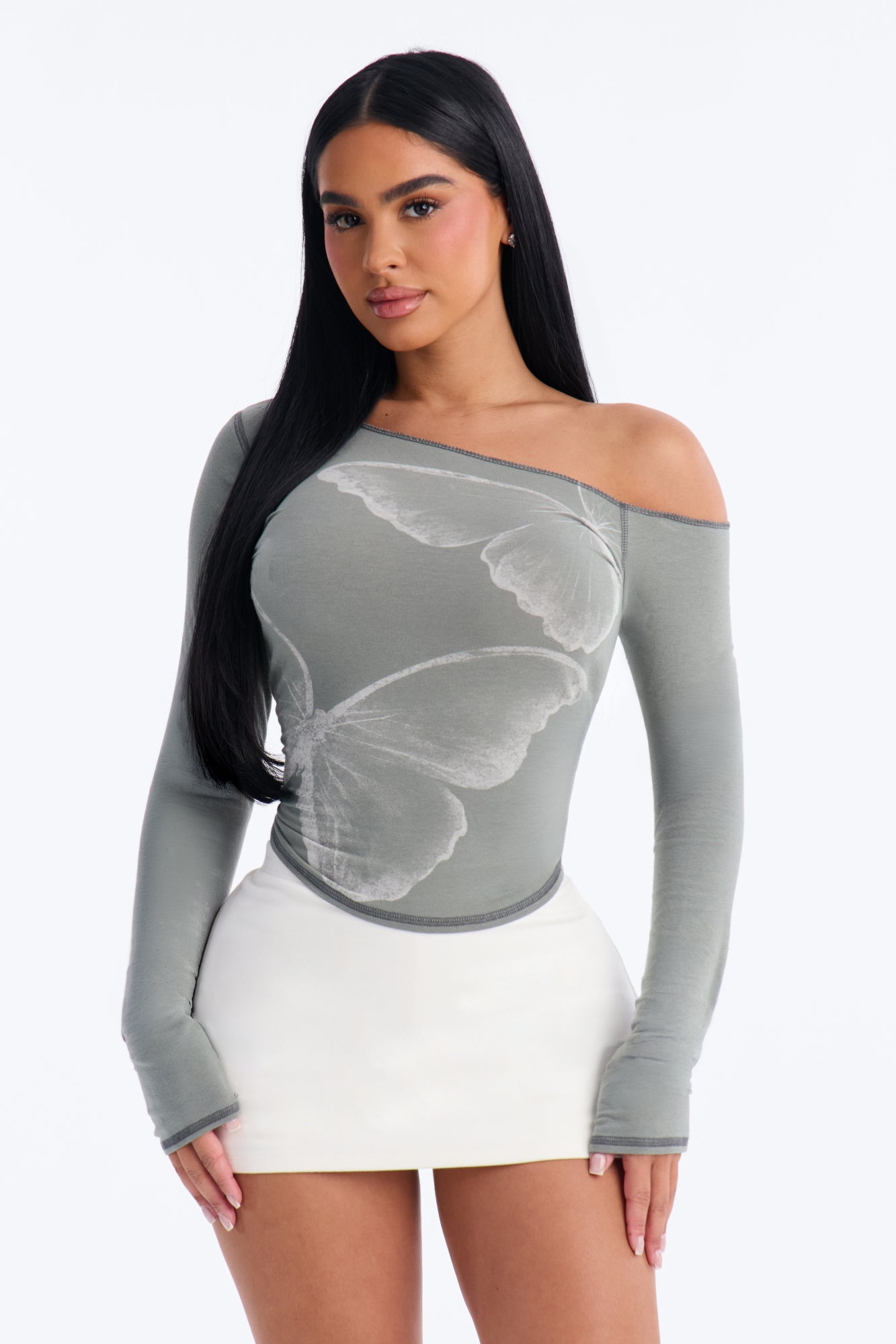 Feeling Butterflies Off Shoulder Top - Green